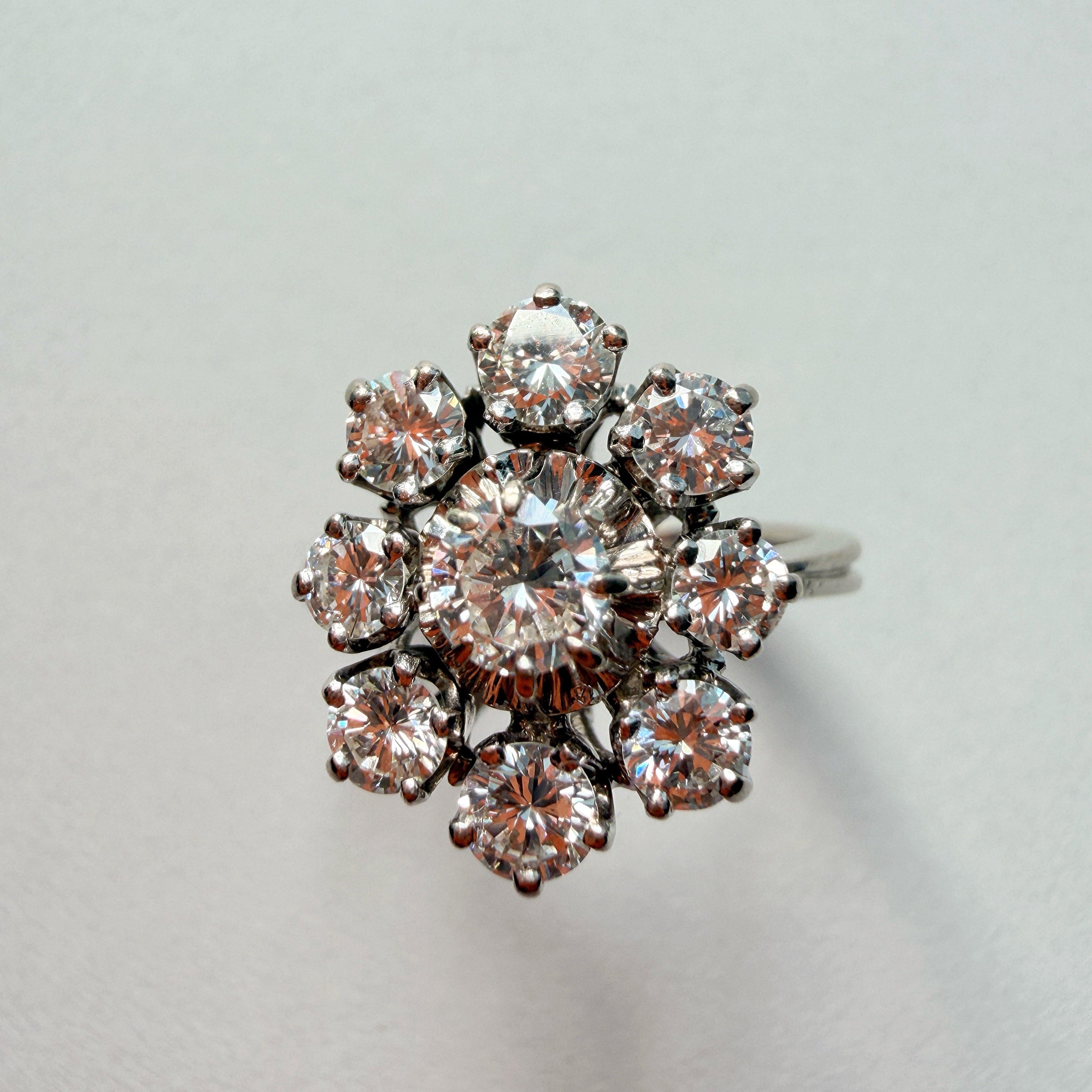 French Vintage 18K white gold 1.25ct diamond ring