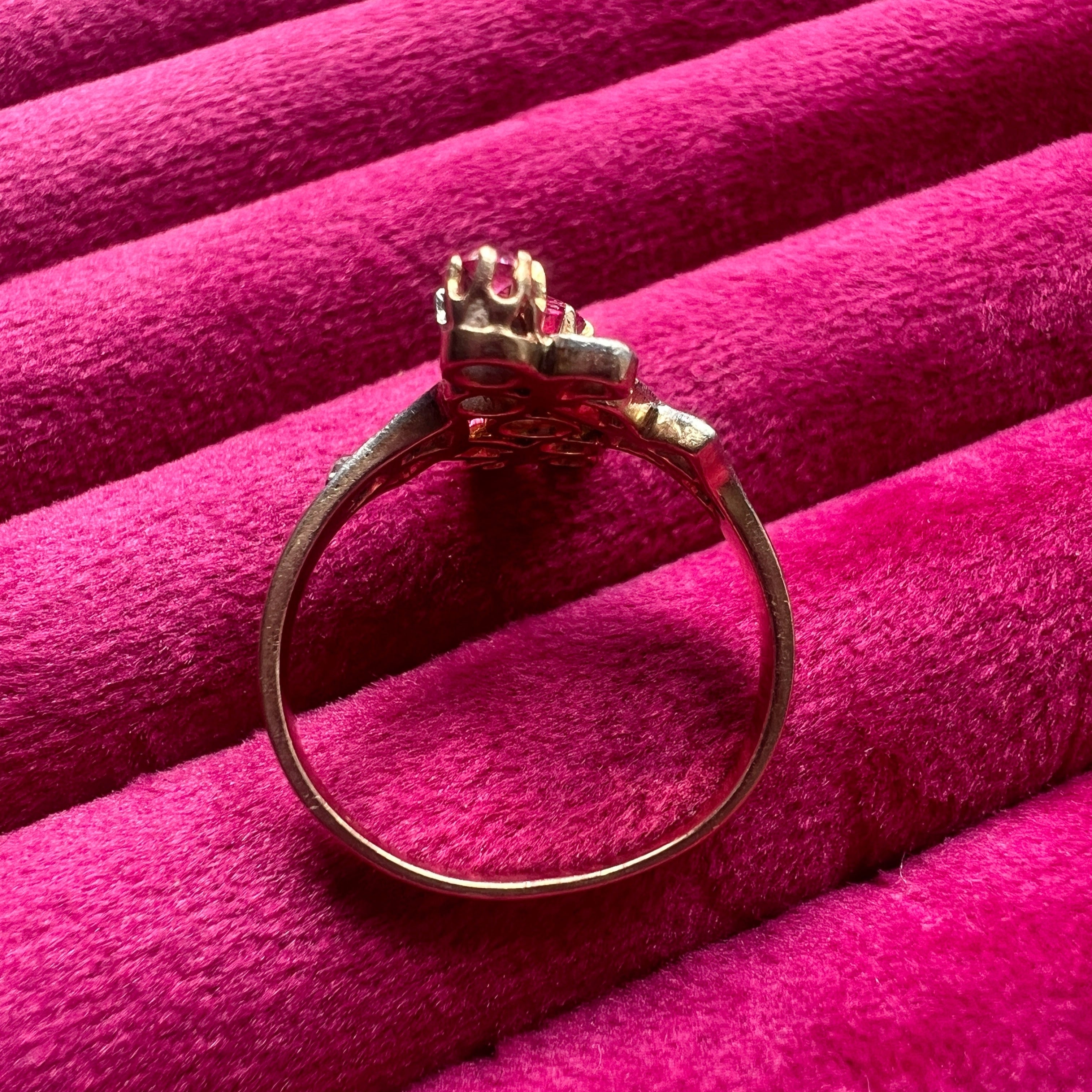 Victorian Era 18K Gold Ring with Pink Sapphires & Rose Cut Diamonds