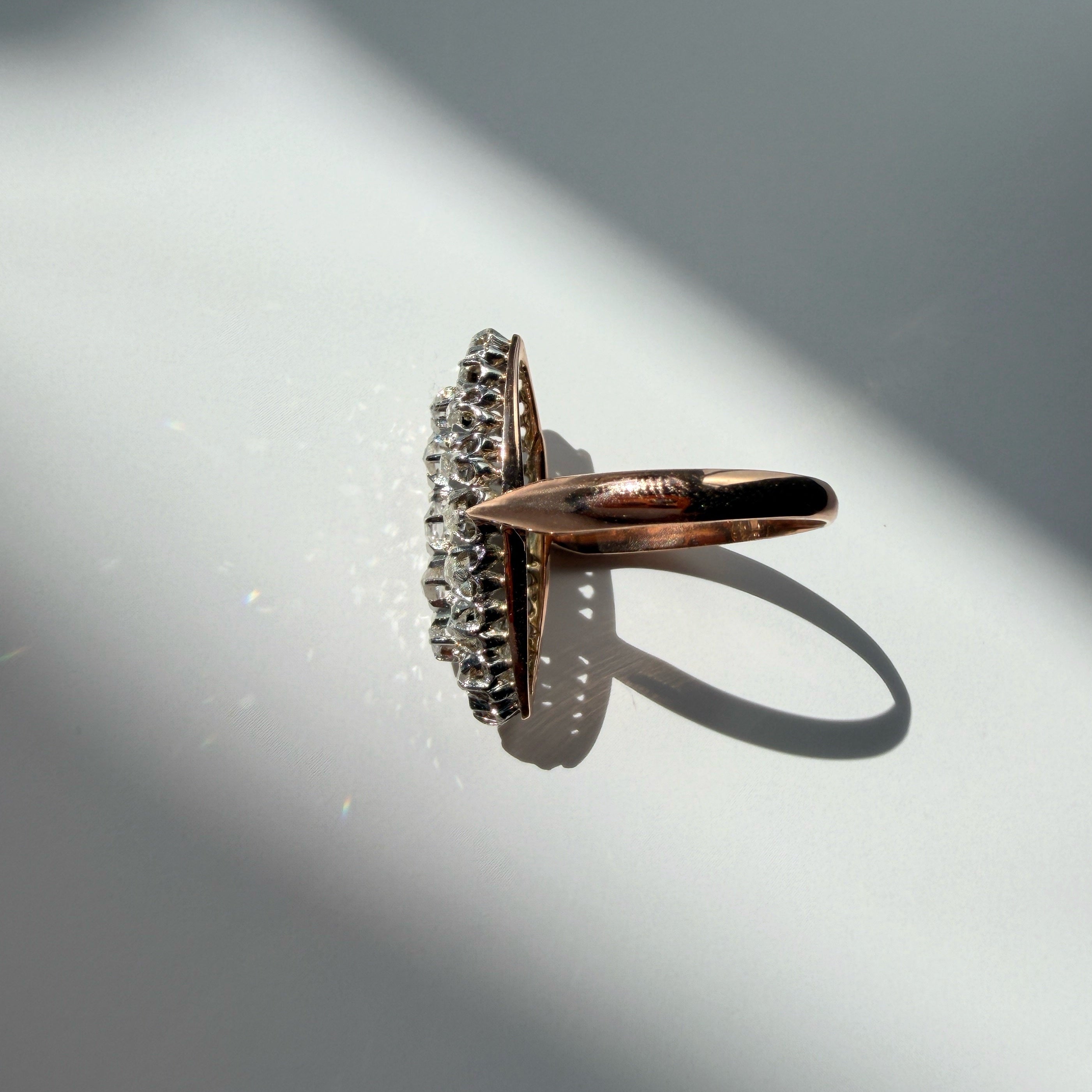 French antique 18K gold rose cut diamond marquise ring