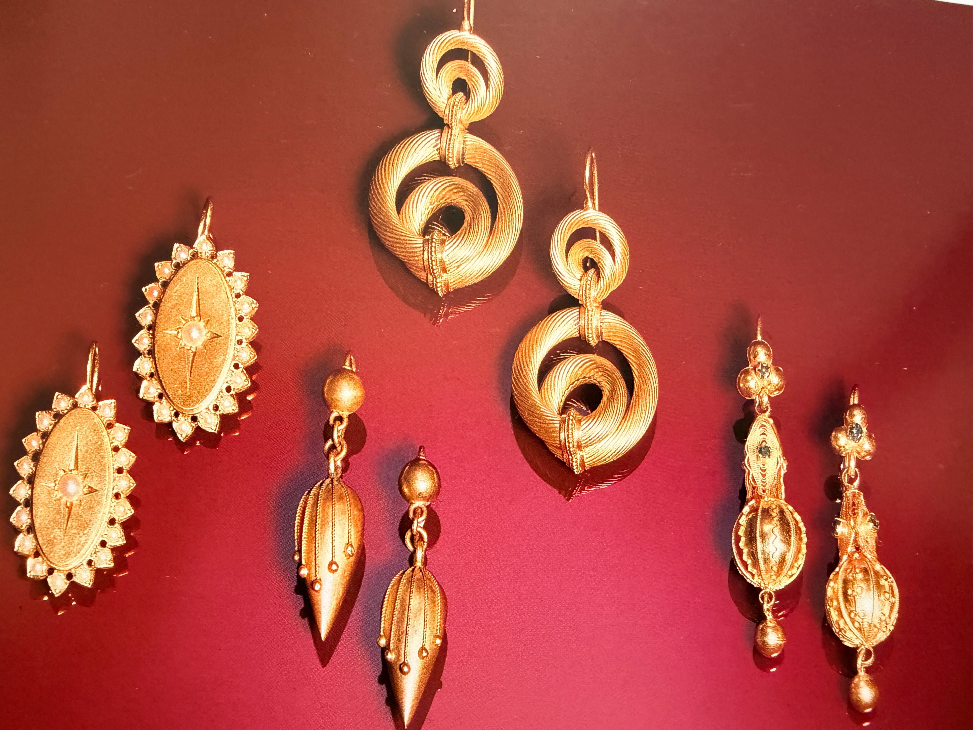 Victorian Etruscan Revival 9K gold Drop Earrings