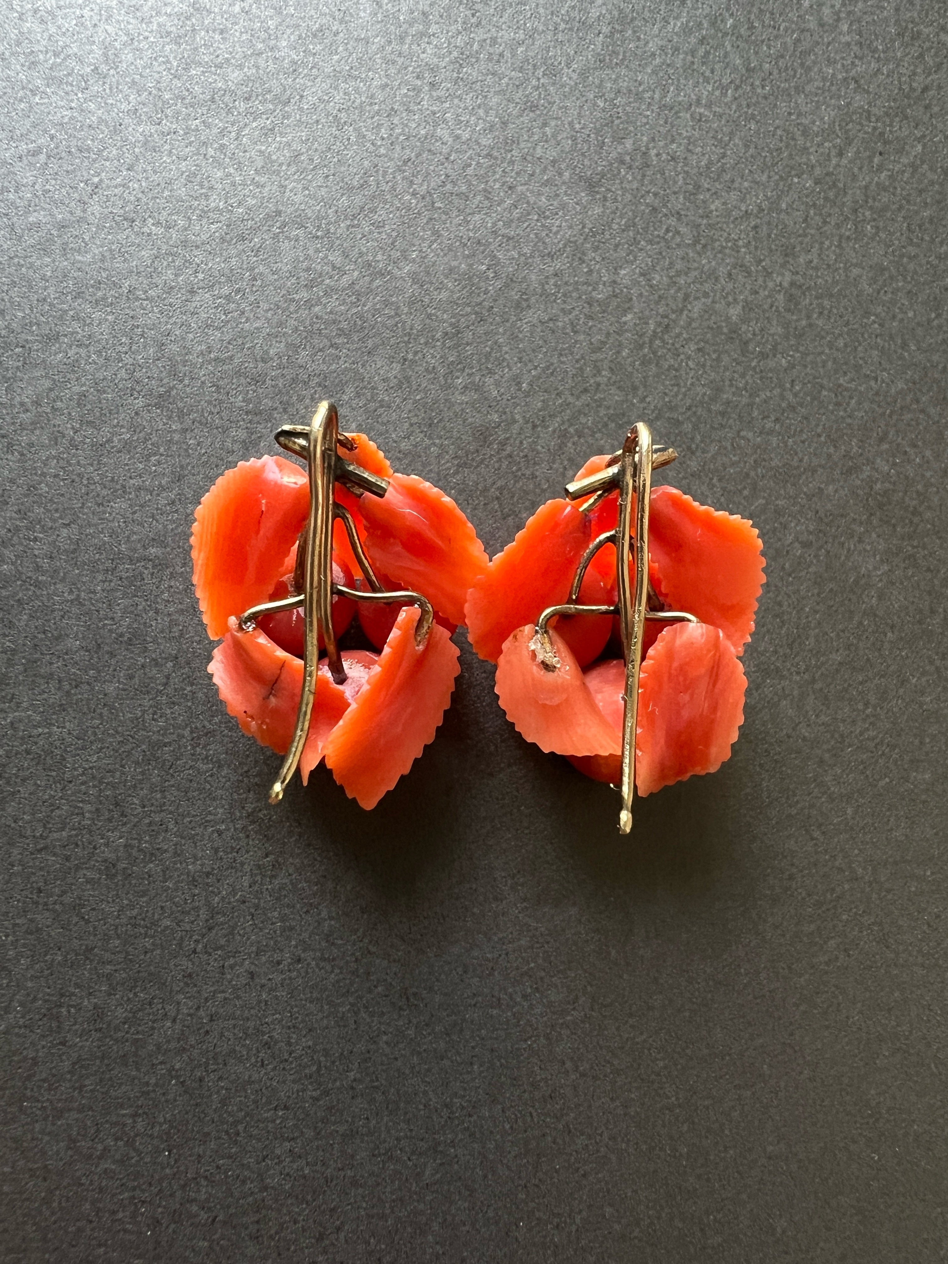 Victorian era 9K gold sculptured coral fruit earrings