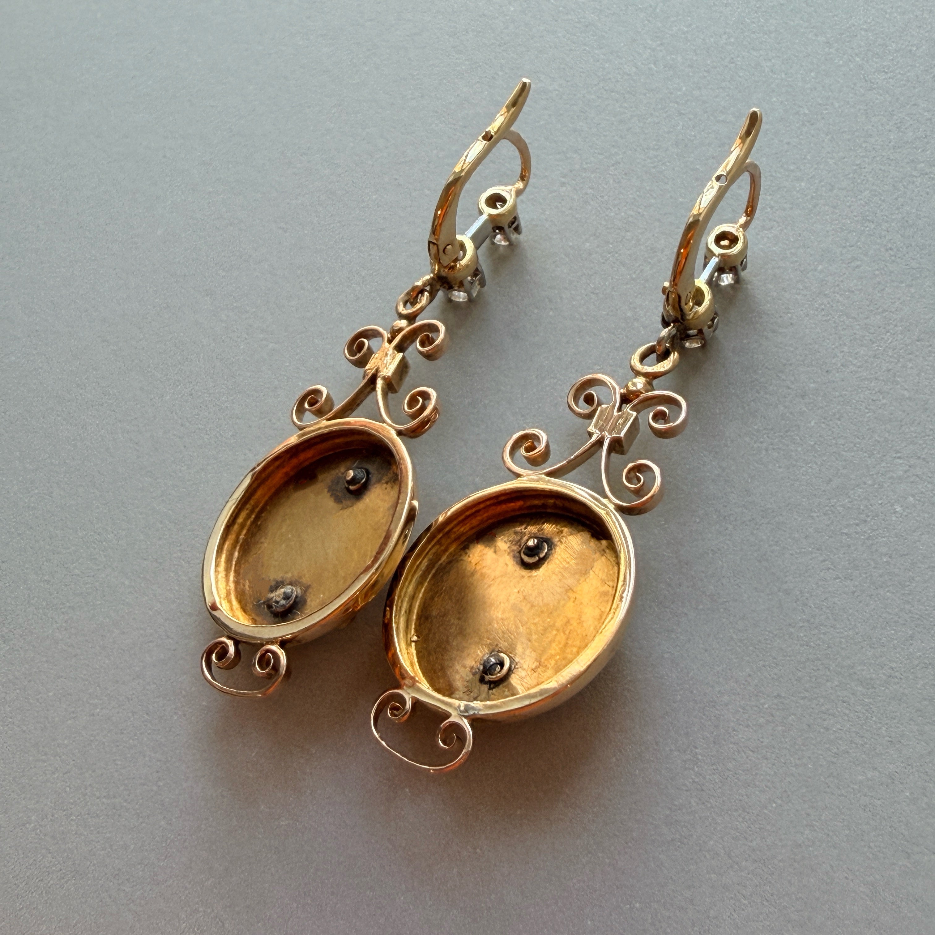 French Antique 18K Gold Diamond Drop Earrings