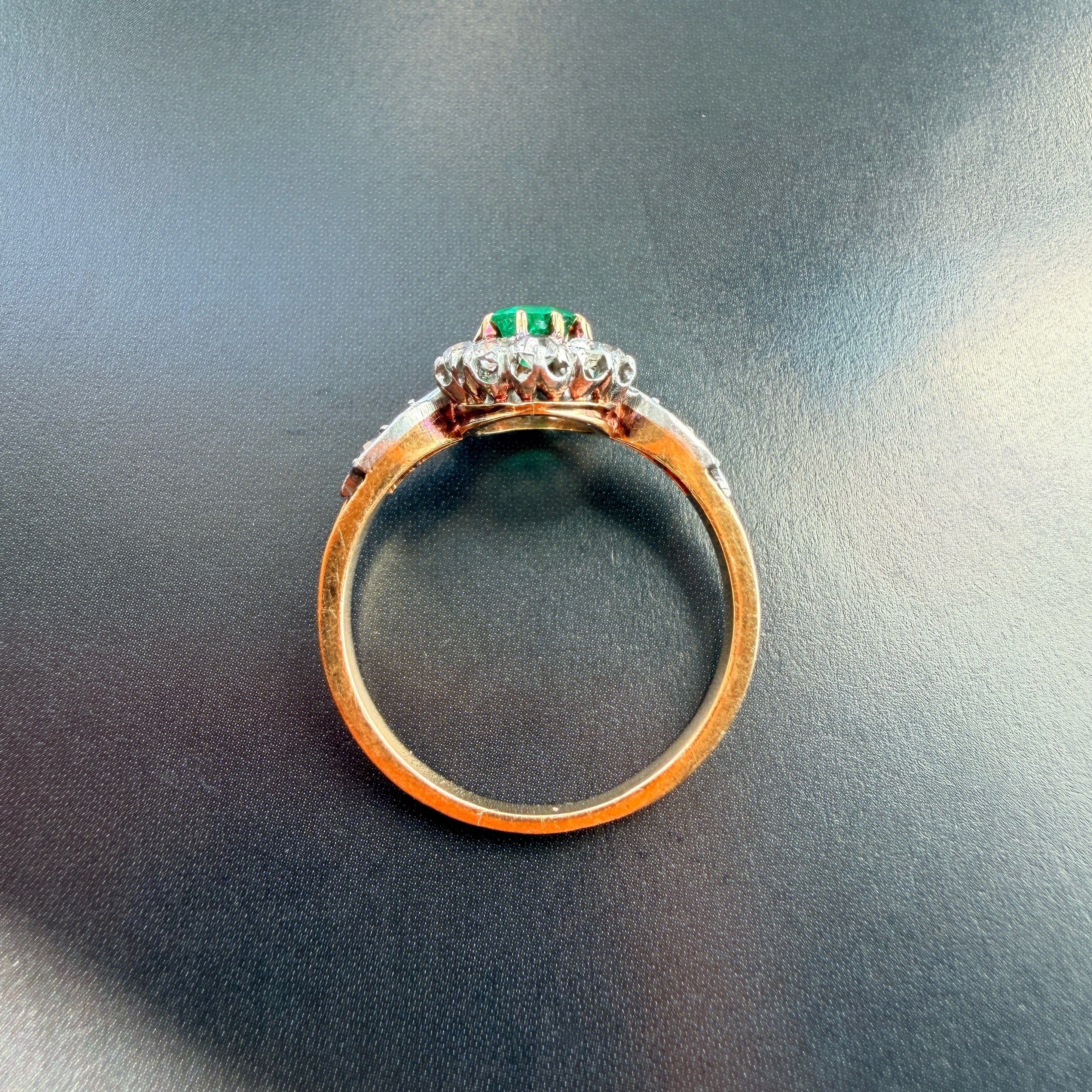 French antique 18K gold emerald diamond ring