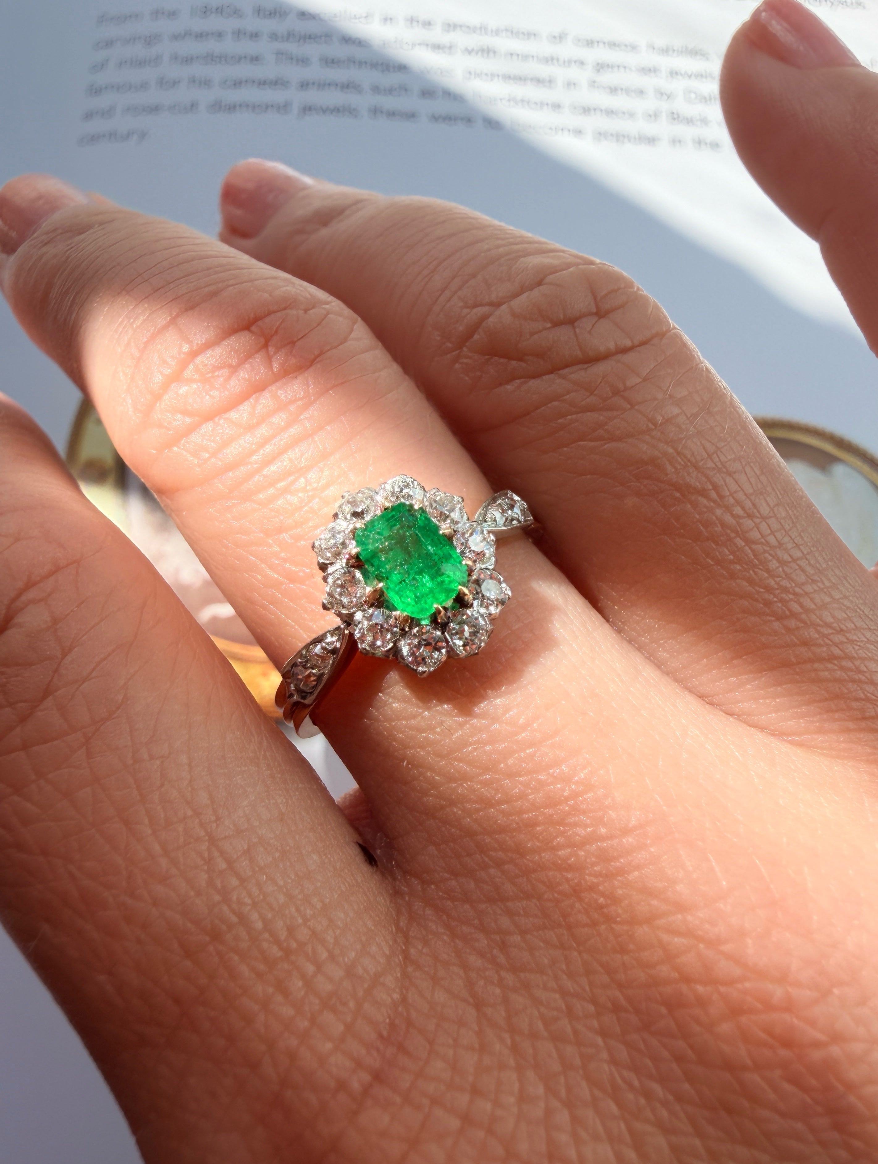 French antique 18K gold emerald diamond ring