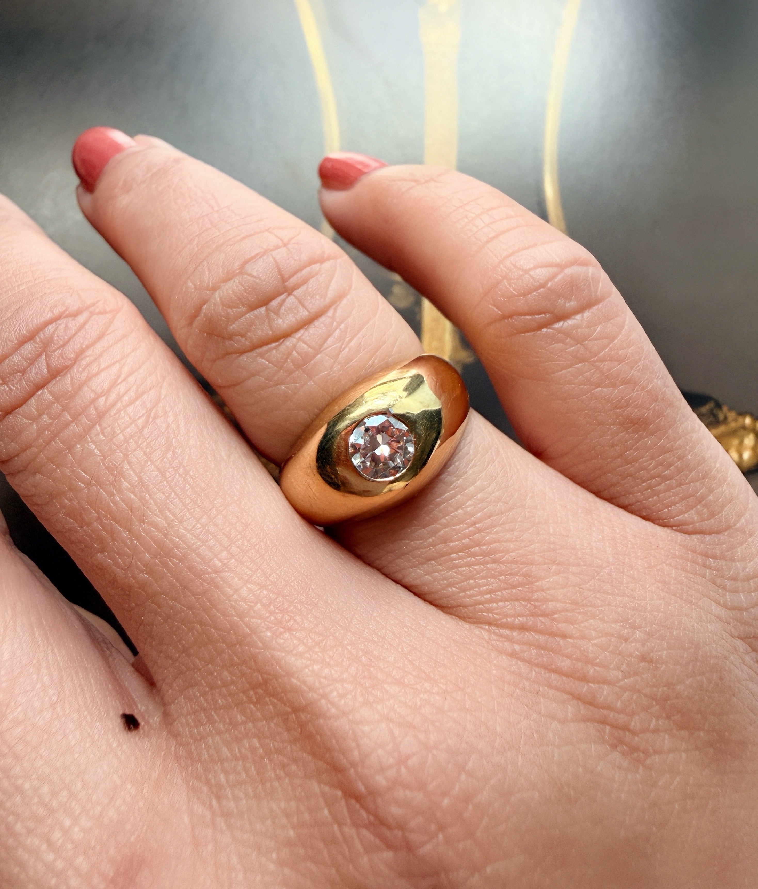 French vintage 18K yellow gold diamond gypsy ring