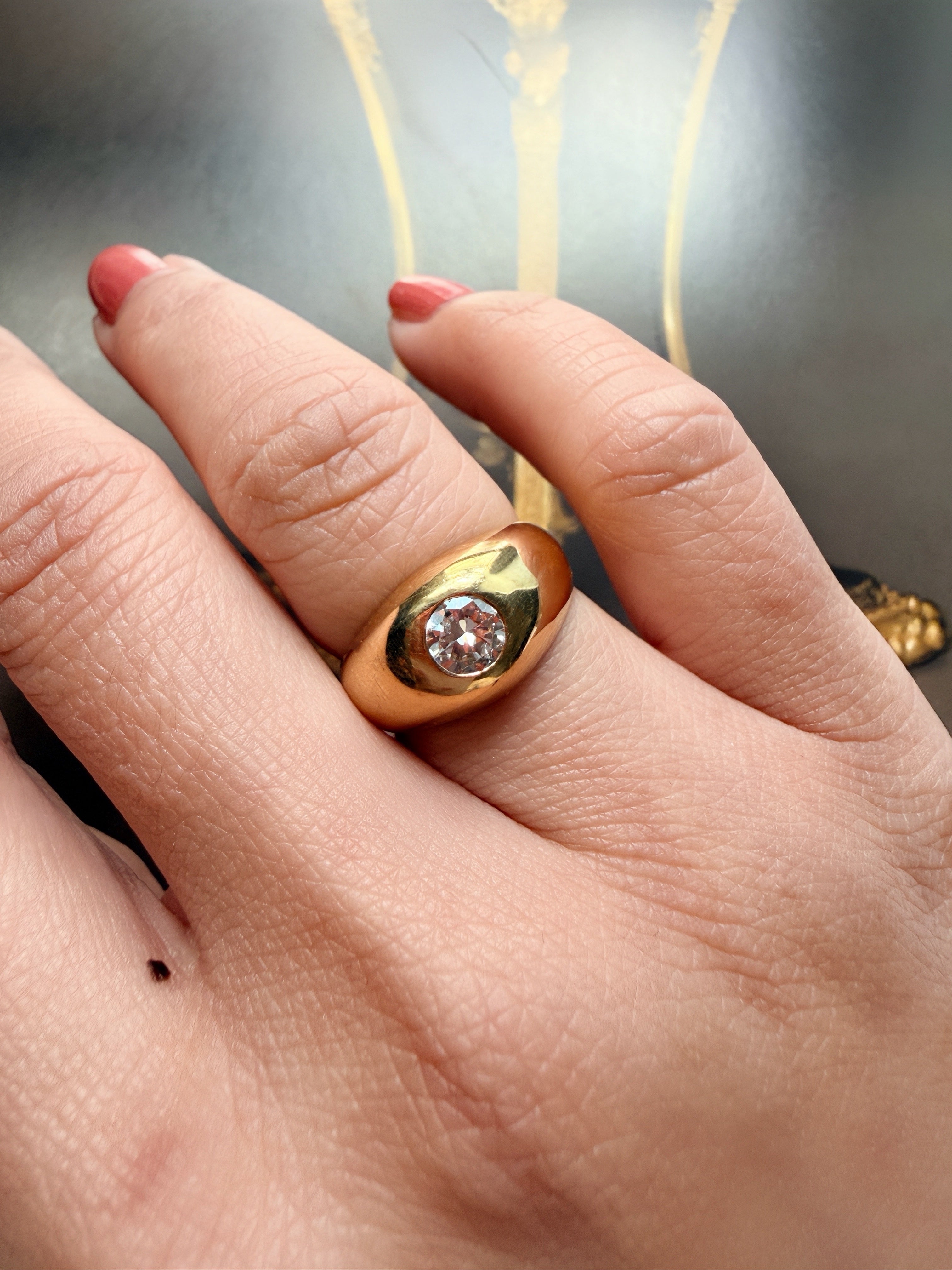 French vintage 18K yellow gold diamond gypsy ring