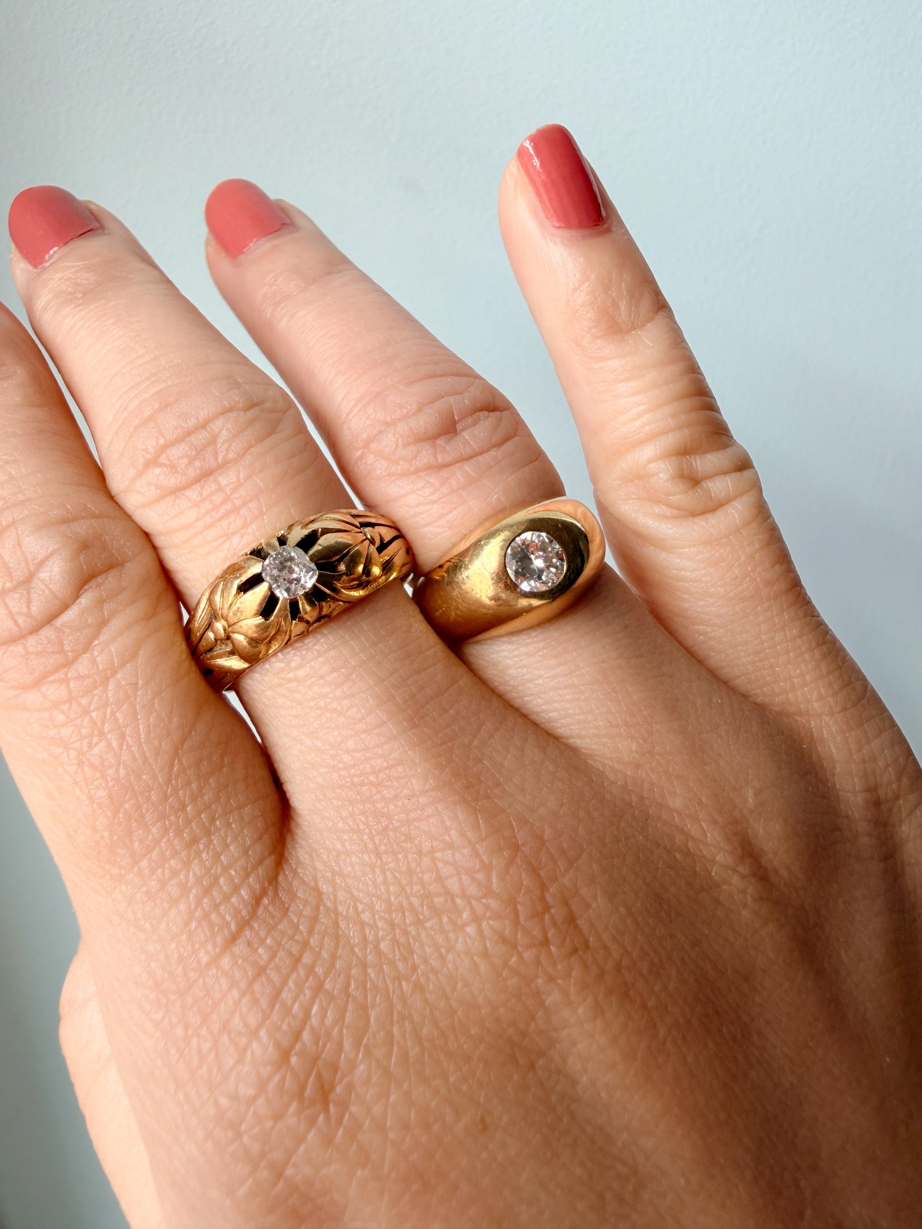French vintage 18K yellow gold diamond gypsy ring