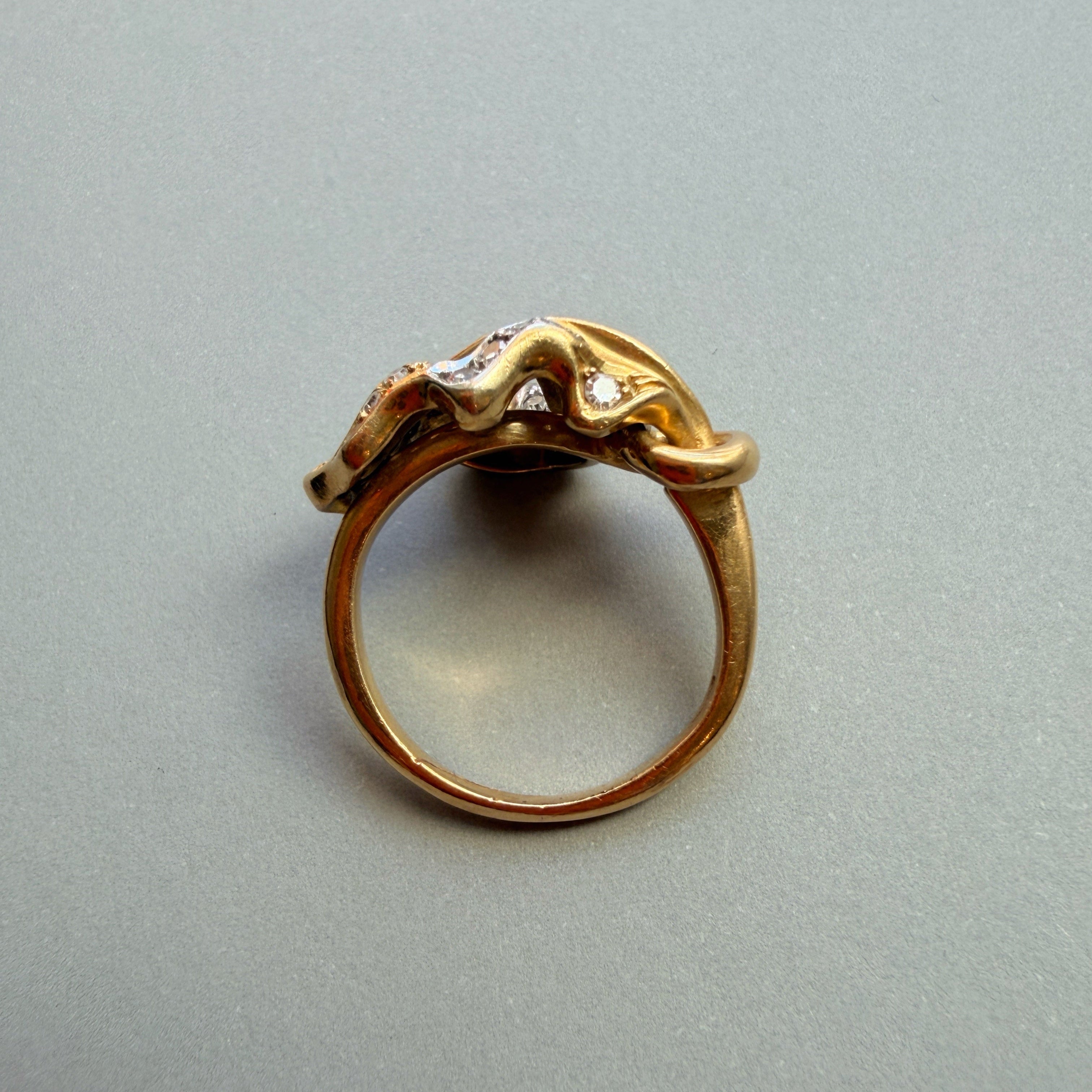 Art Nouveau 18K Yellow Gold Diamond Acorn & Foliage Ring