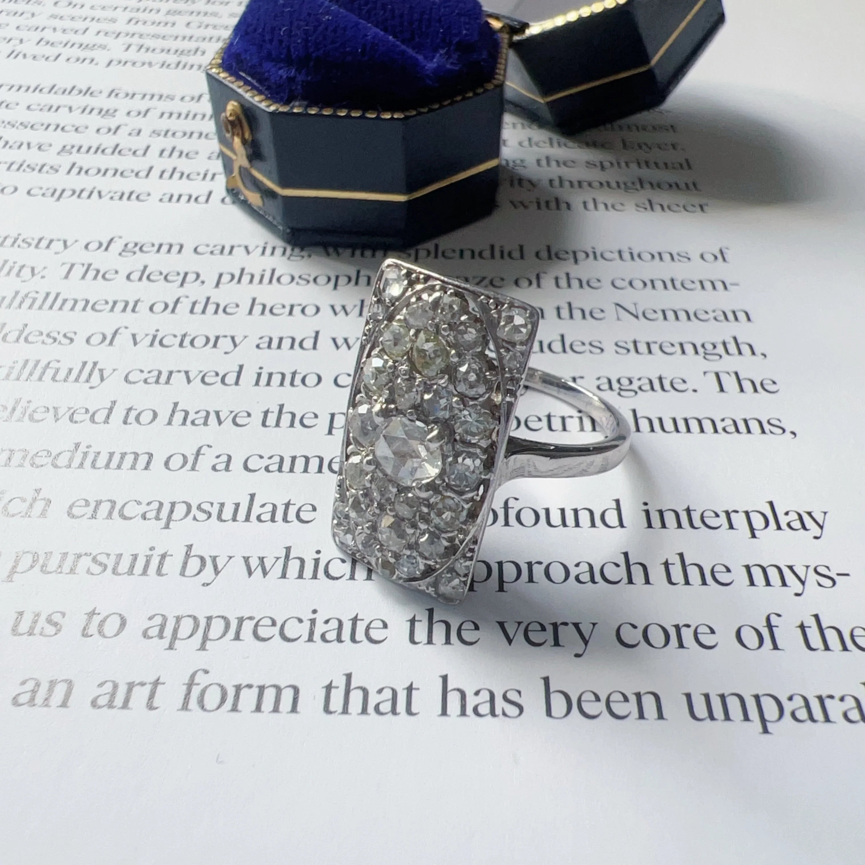 French Art Deco 18K White Gold 2ct Diamond Ring