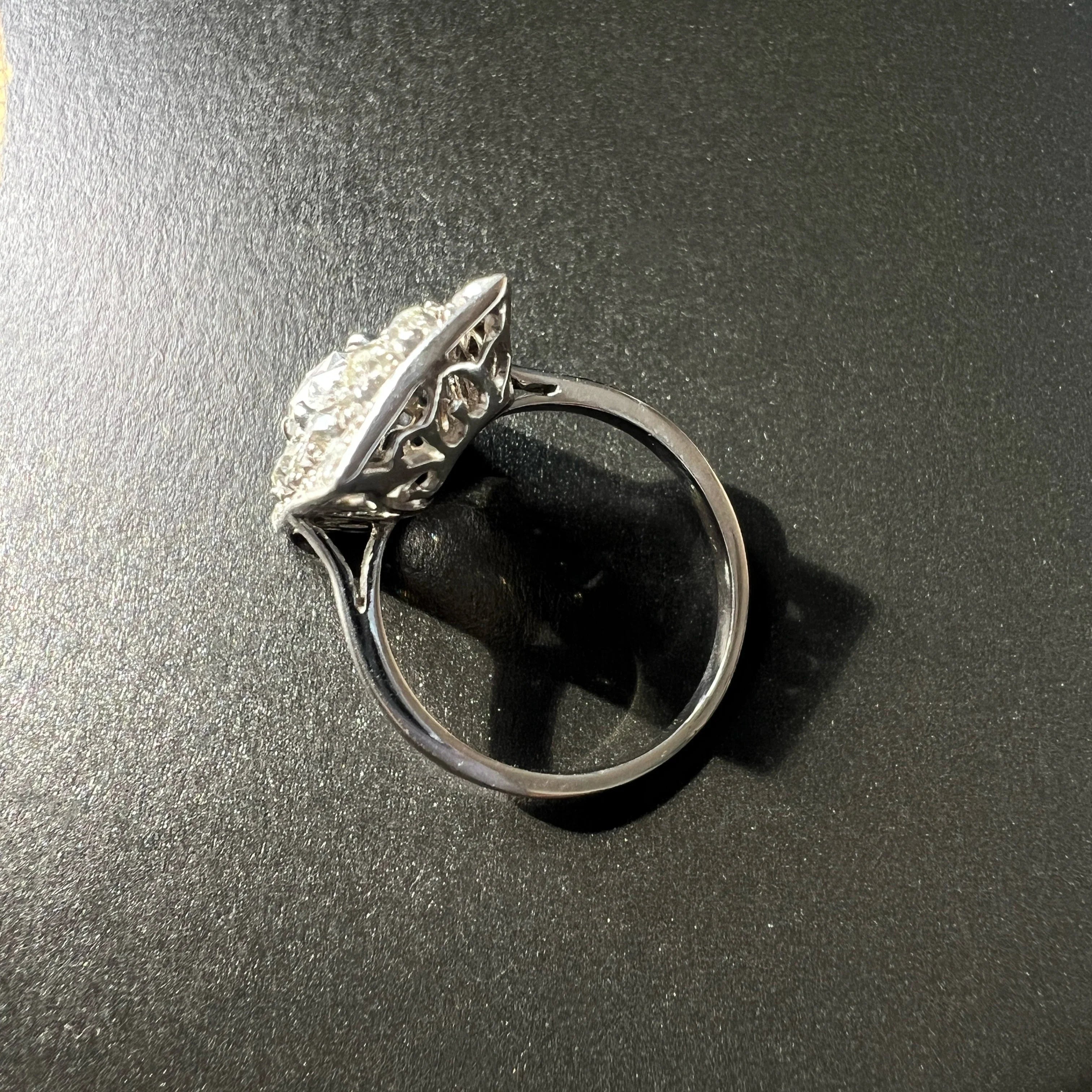 French Art Deco 18K White Gold 2ct Diamond Ring