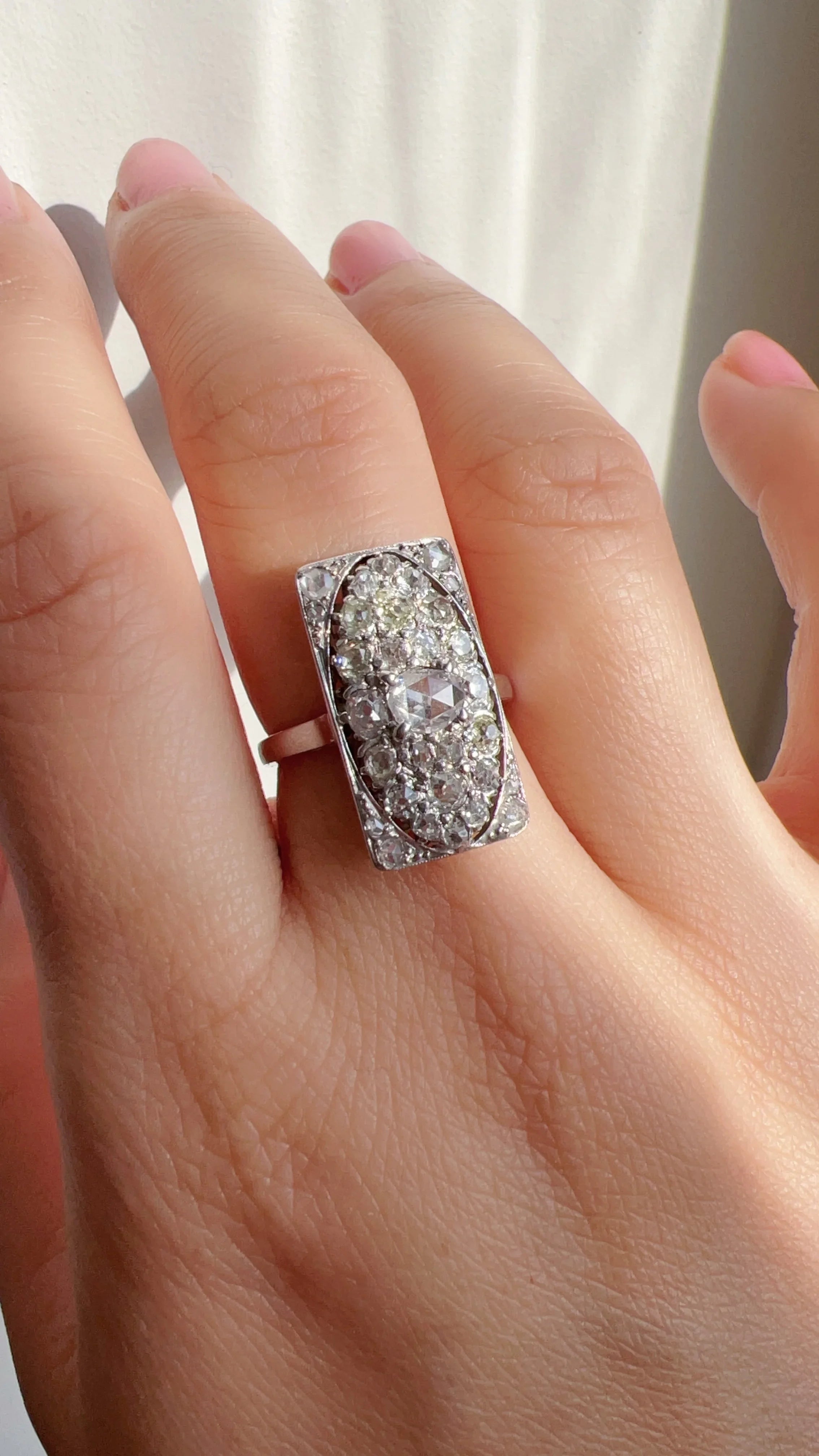 Art Deco French 18K White Gold 2ct antique Diamond Ring