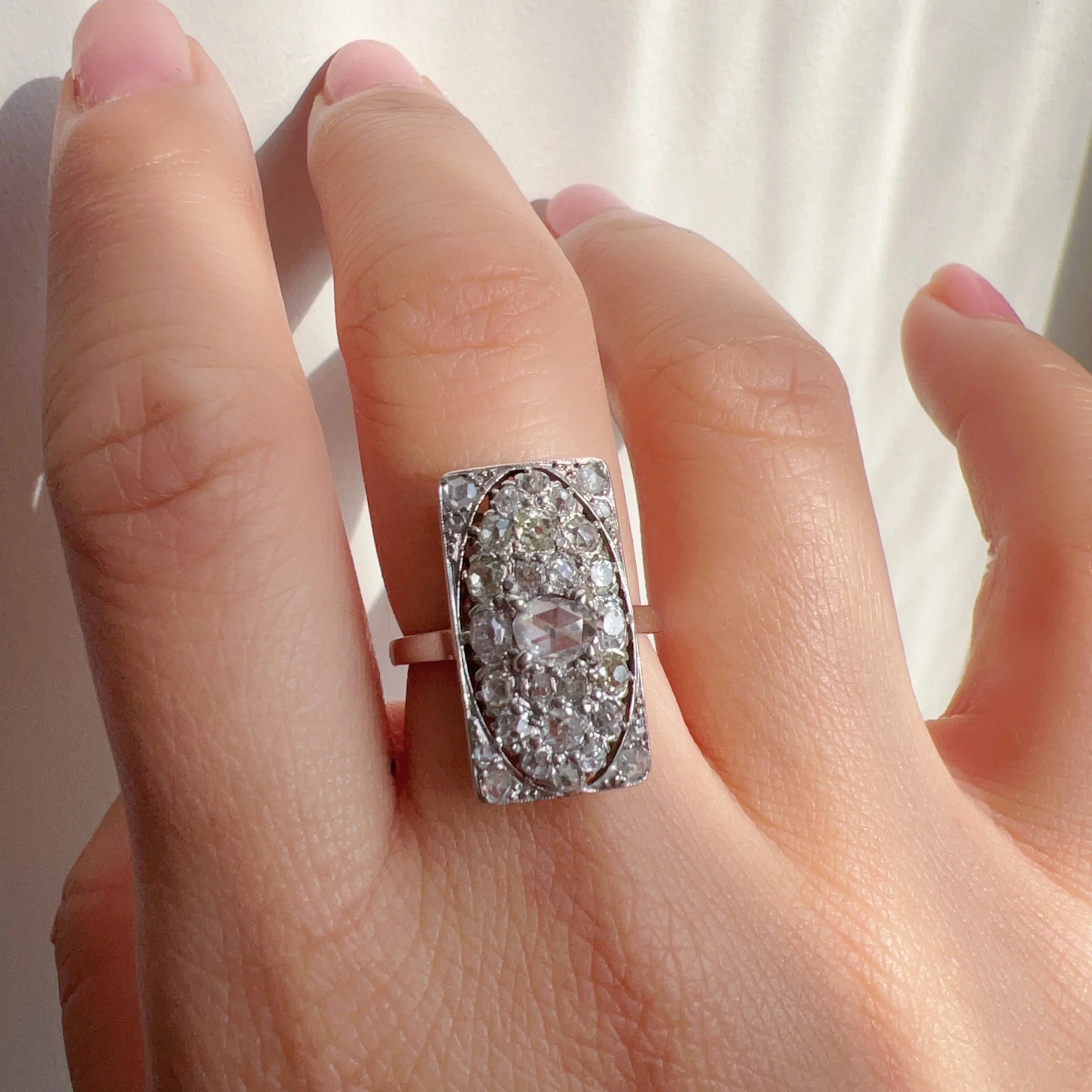 Art Deco French 18K White Gold 2ct antique Diamond Ring