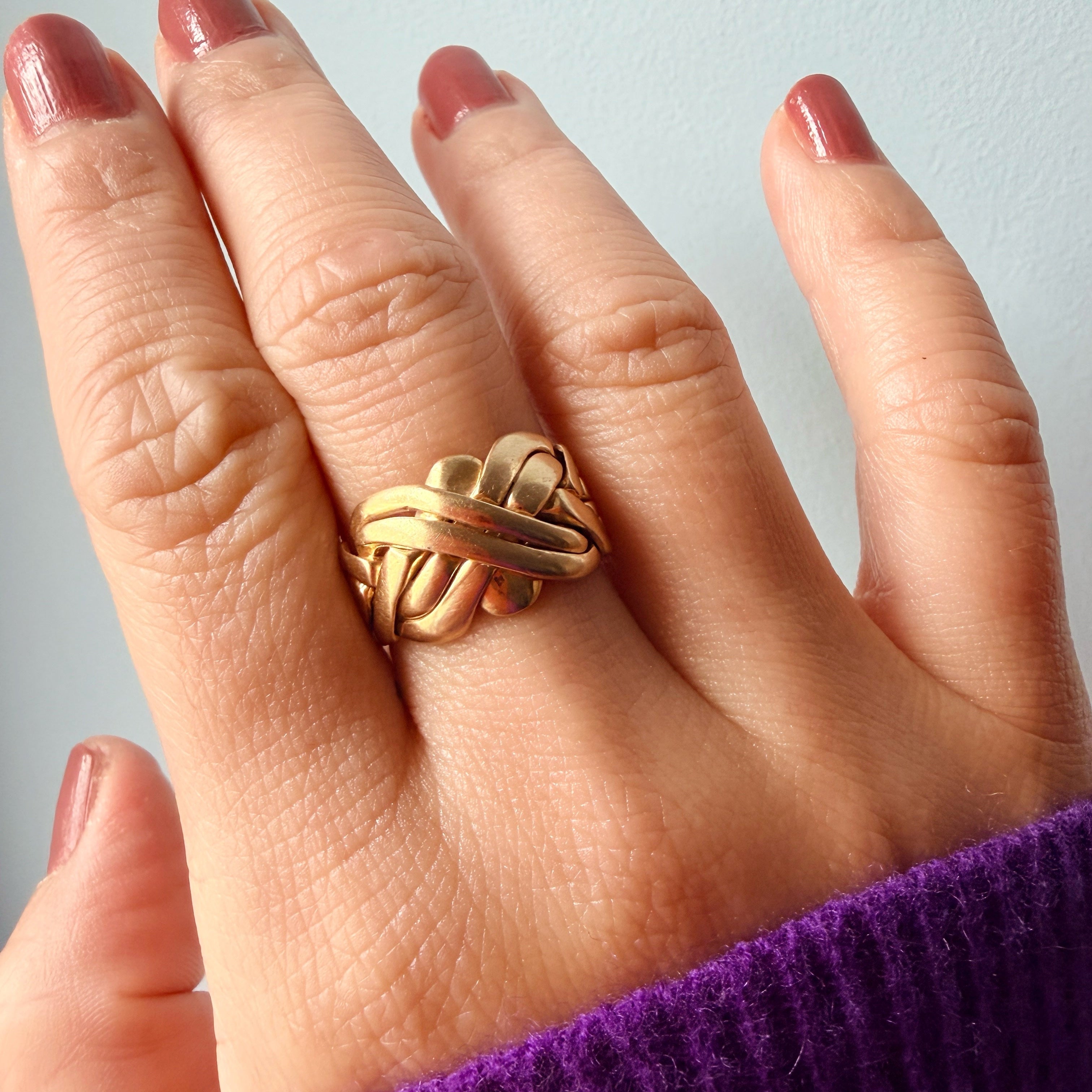 Vintage retro 18K yellow woven gold band ring