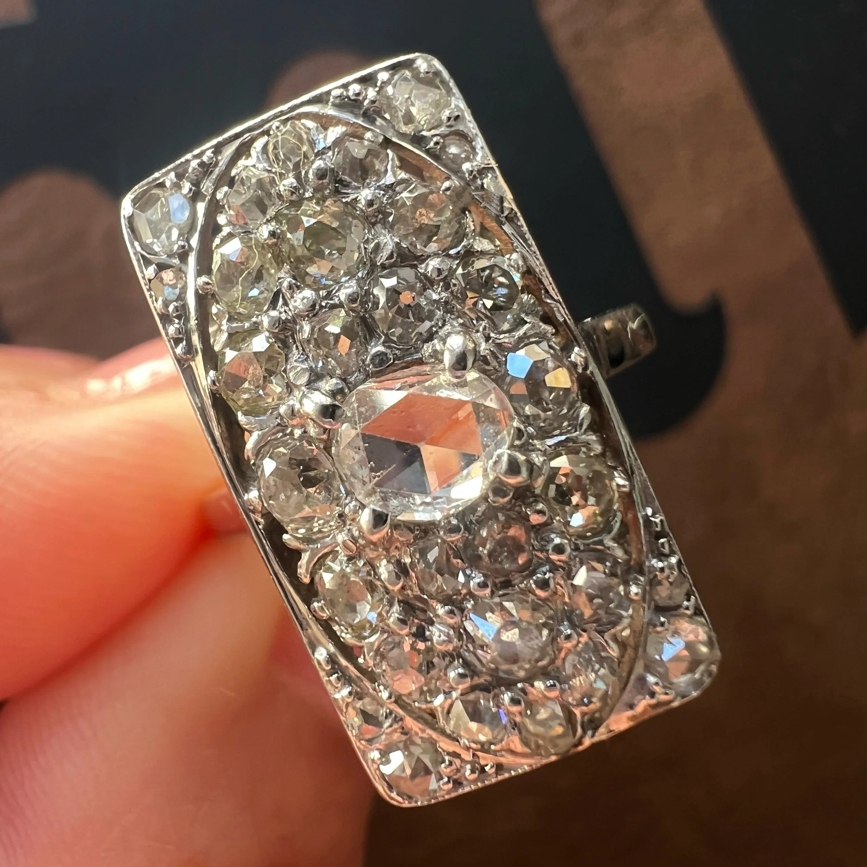 Art Deco French 18K White Gold 2ct antique Diamond Ring