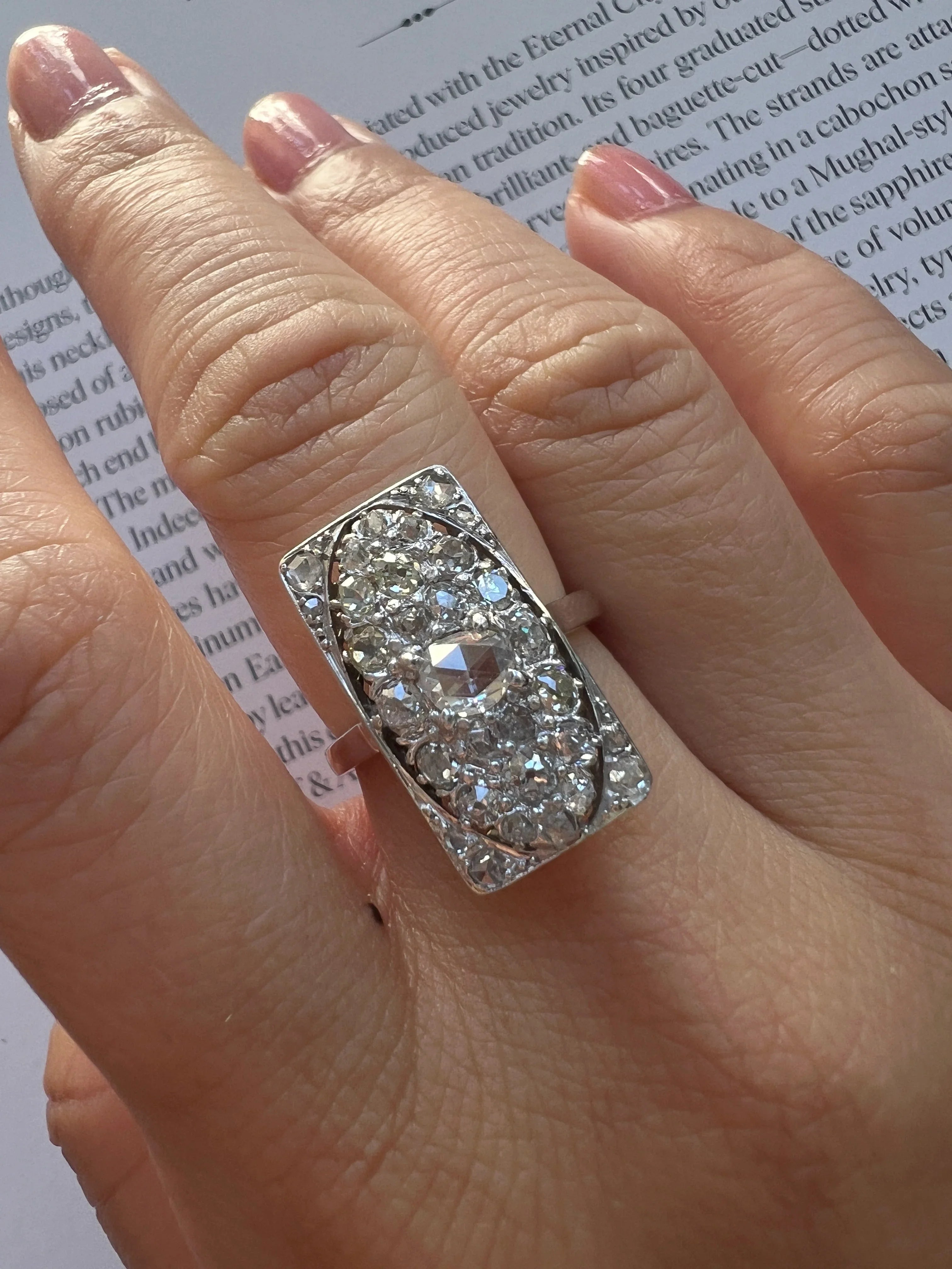 French Art Deco 18K White Gold 2ct Diamond Ring