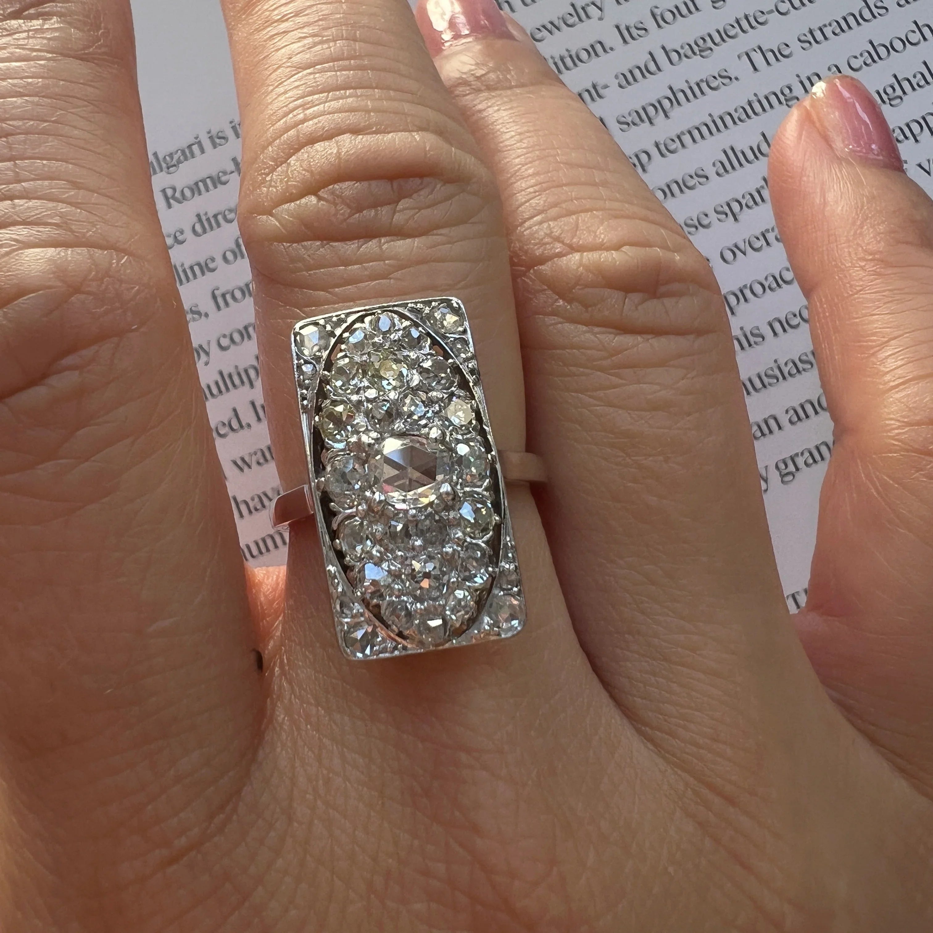 Art Deco French 18K White Gold 2ct antique Diamond Ring