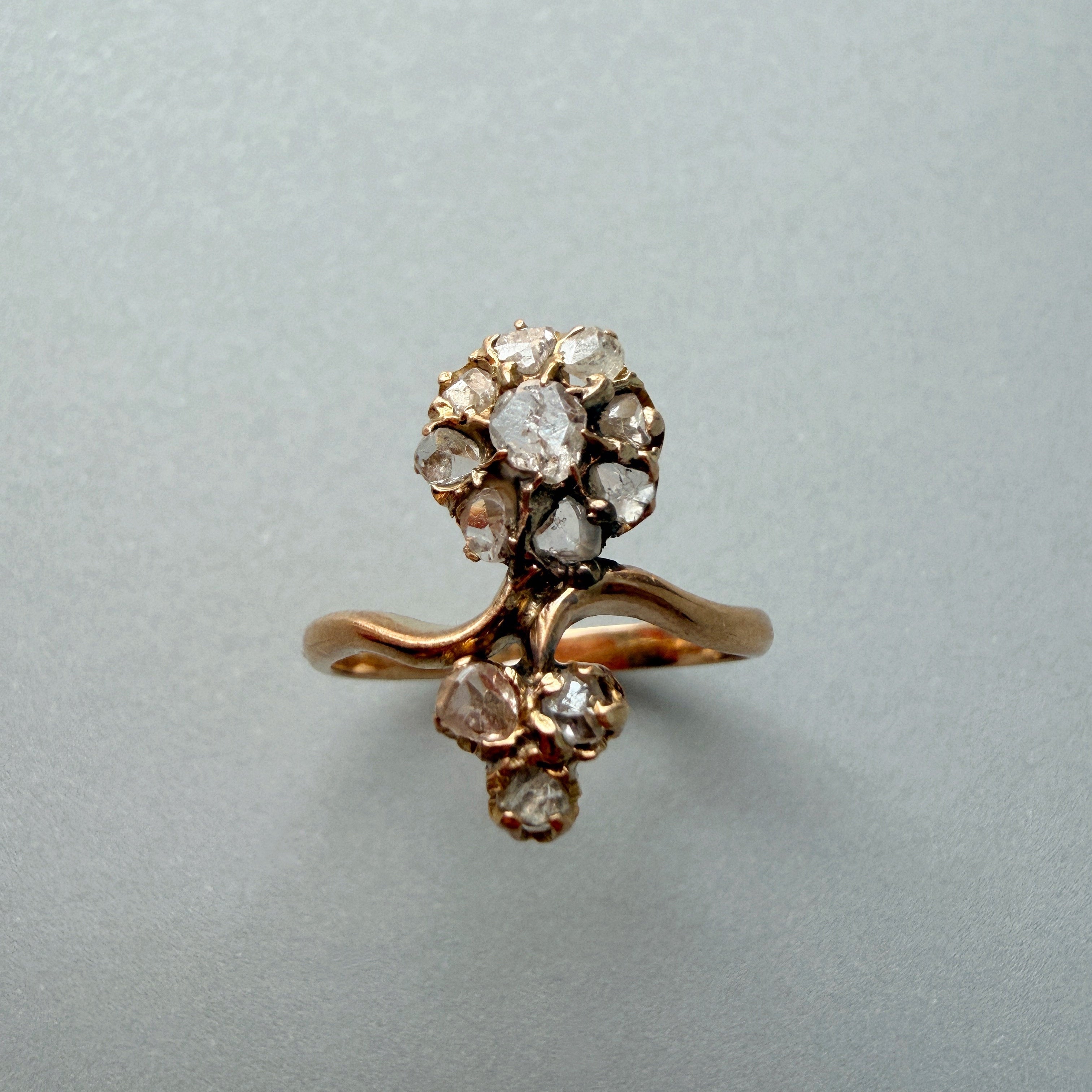 Antique 18K gold rose cut diamond flower ring