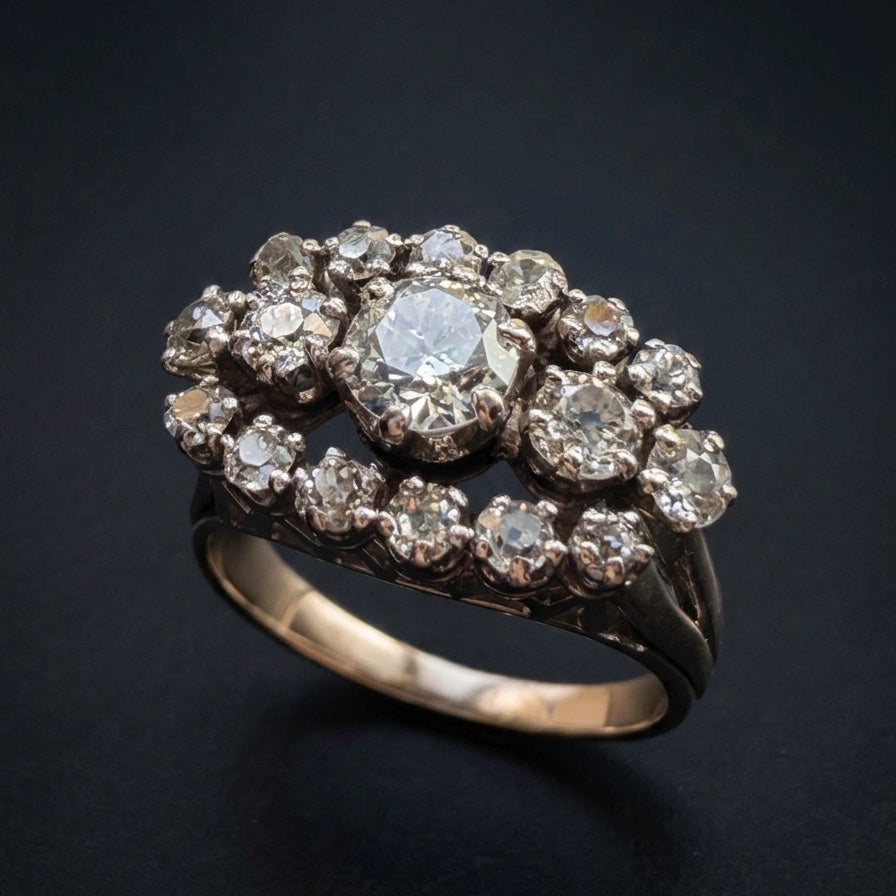 French vintage 18K white gold 2.8ct old cut diamond ring