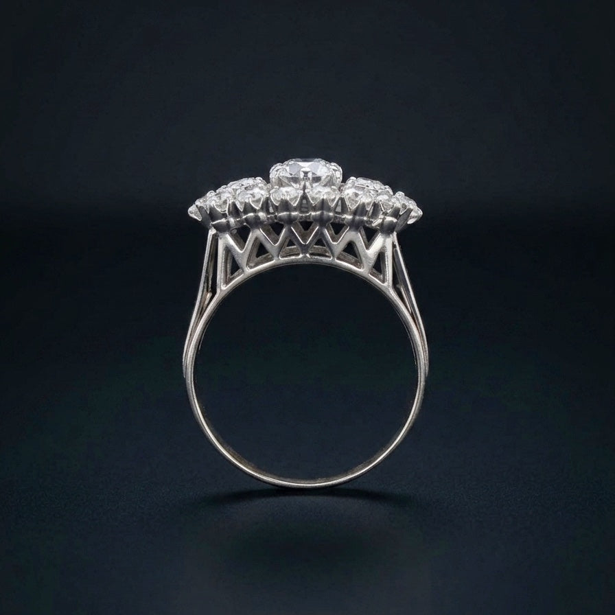 French vintage 18K white gold 2.8ct old cut diamond ring