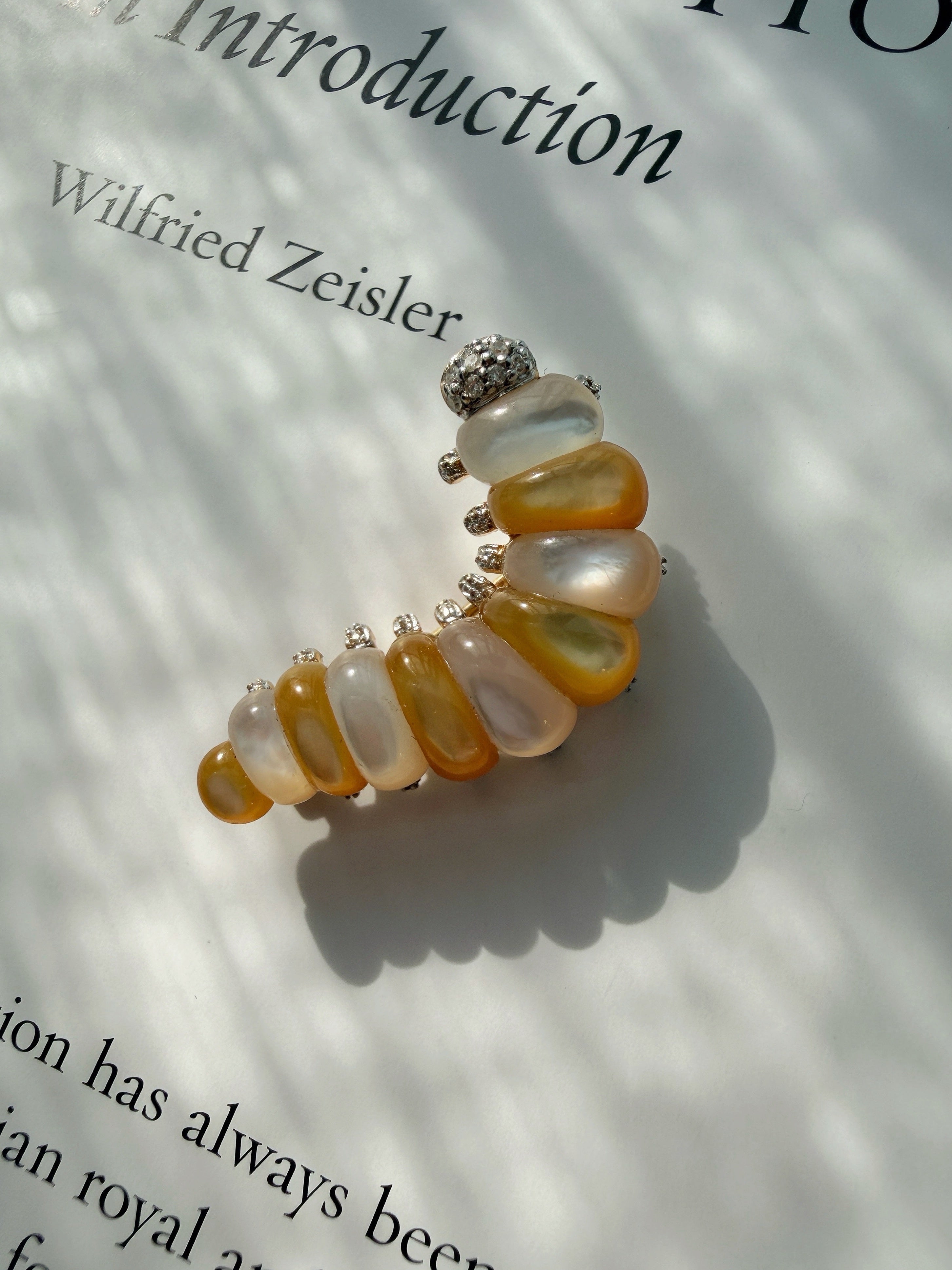Vintage 18K yellow gold silk worm brooch