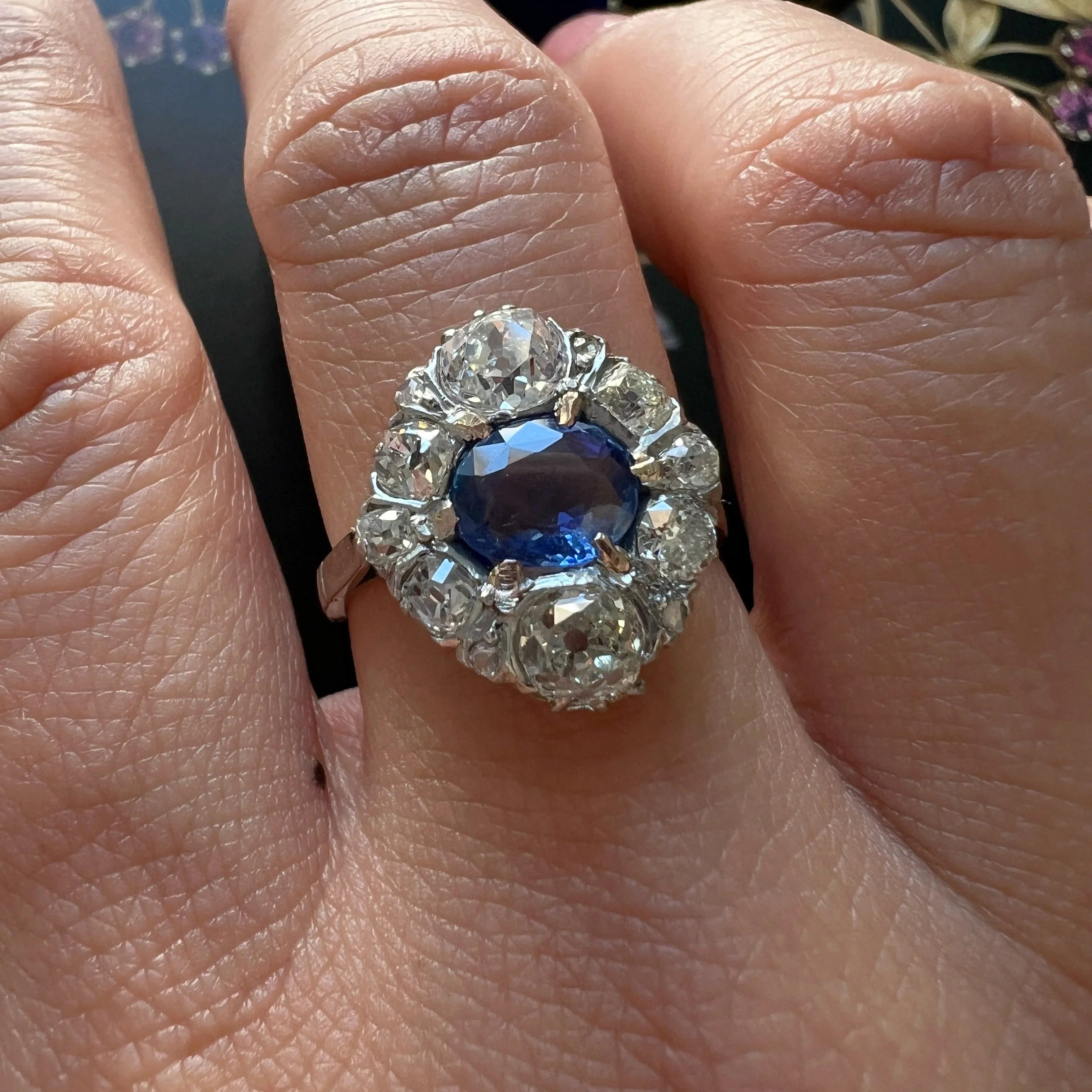 Antique LFG Certified Natural unheated Sapphire Diamond 18K White Gold Ring