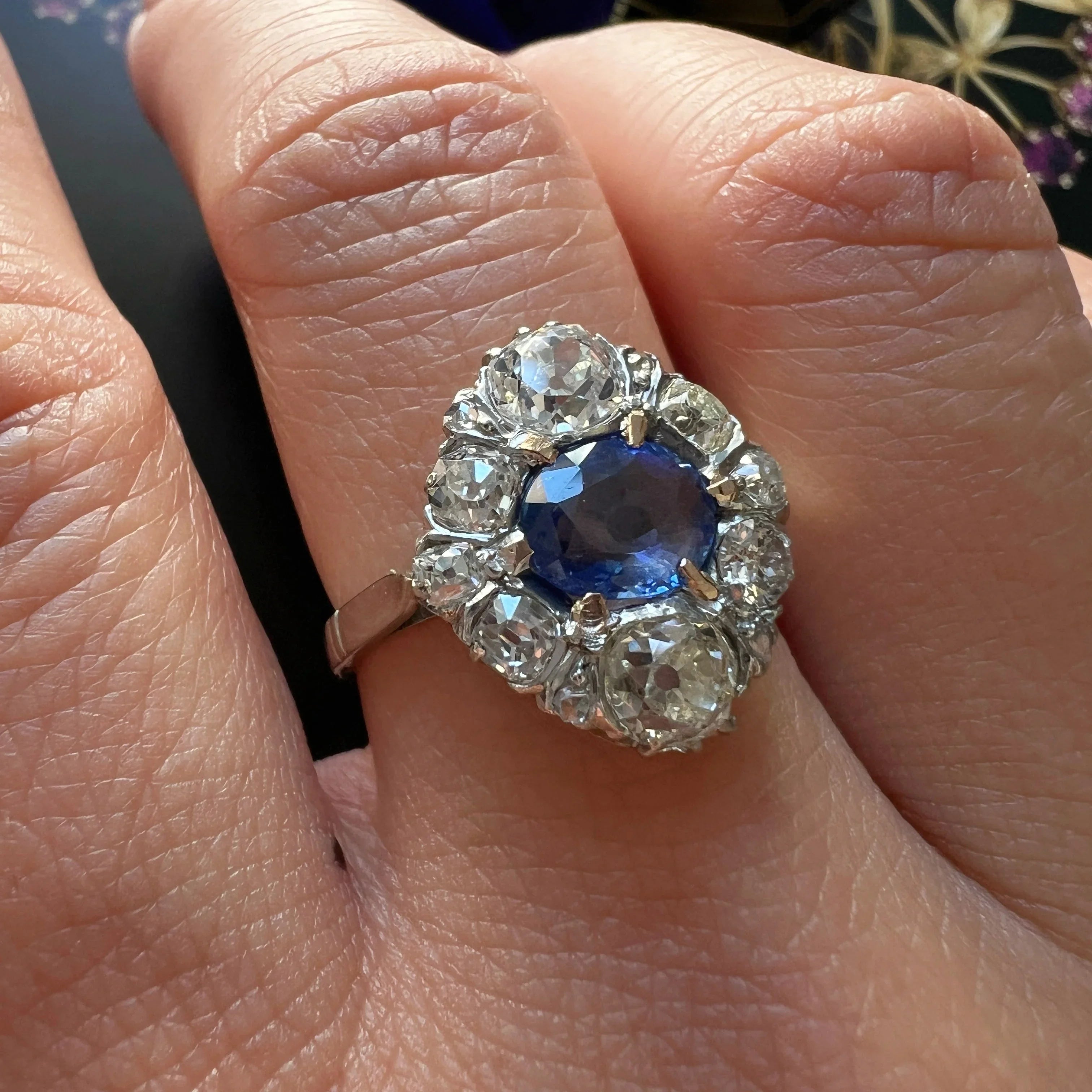 Antique LFG Certified Natural unheated Sapphire Diamond 18K White Gold Ring
