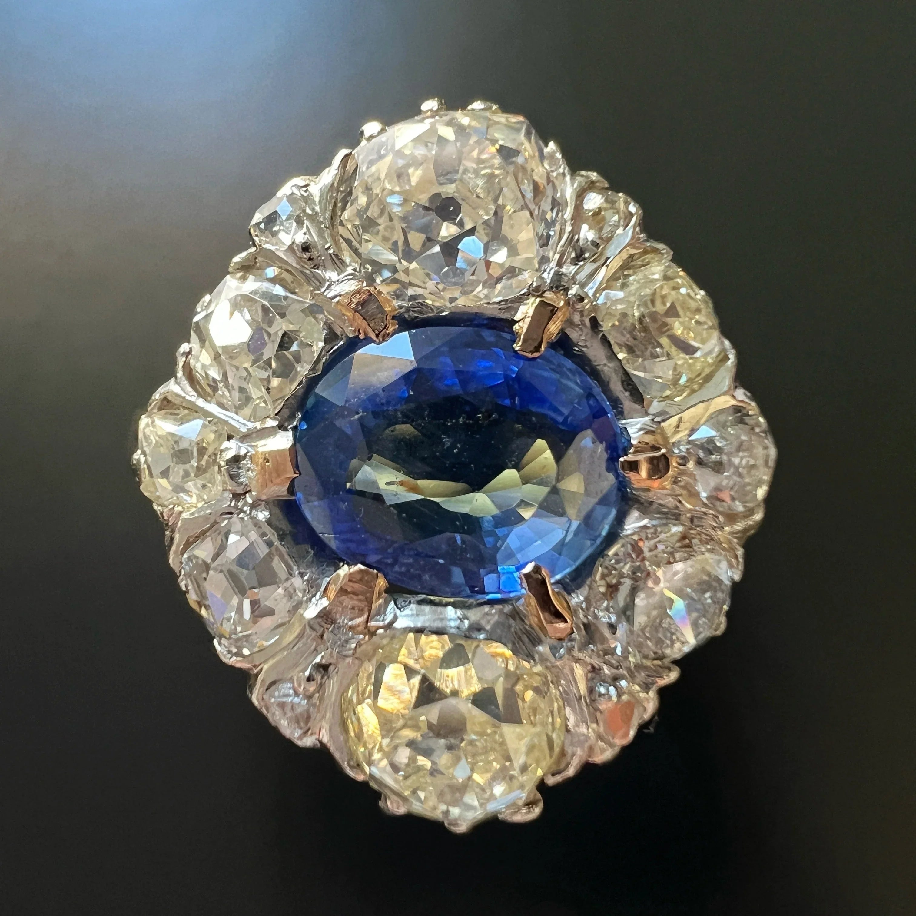 Antique LFG Certified Natural unheated Sapphire Diamond 18K White Gold Ring