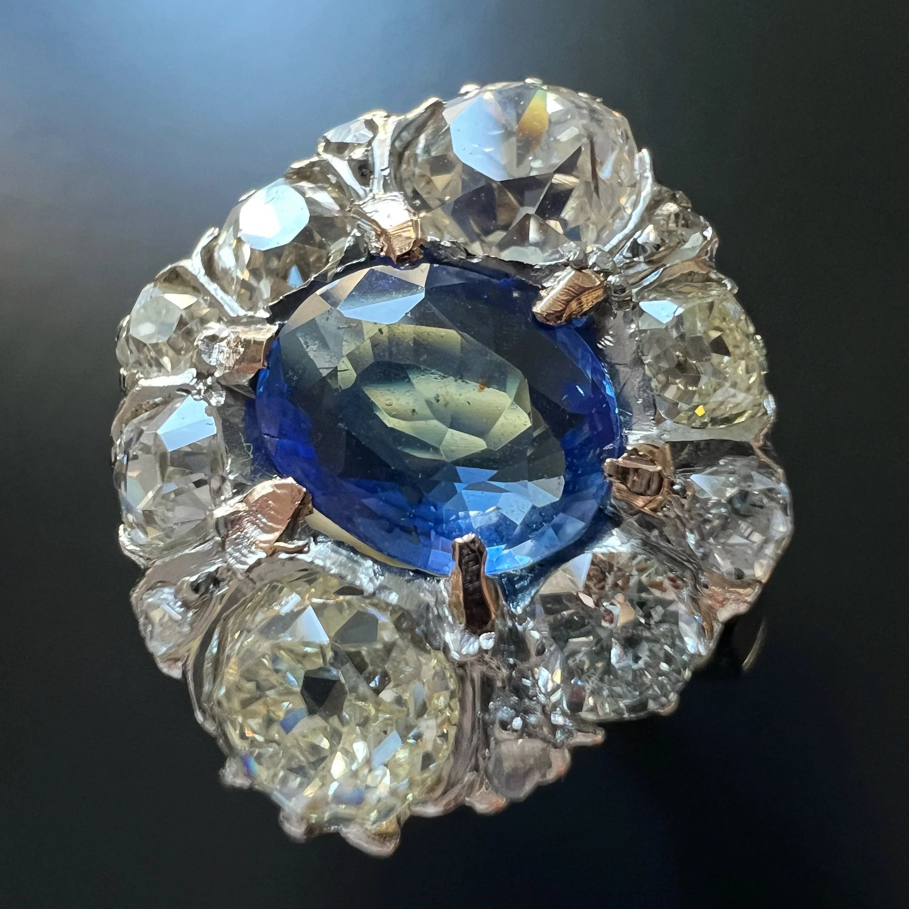 Antique LFG Certified Natural unheated Sapphire Diamond 18K White Gold Ring