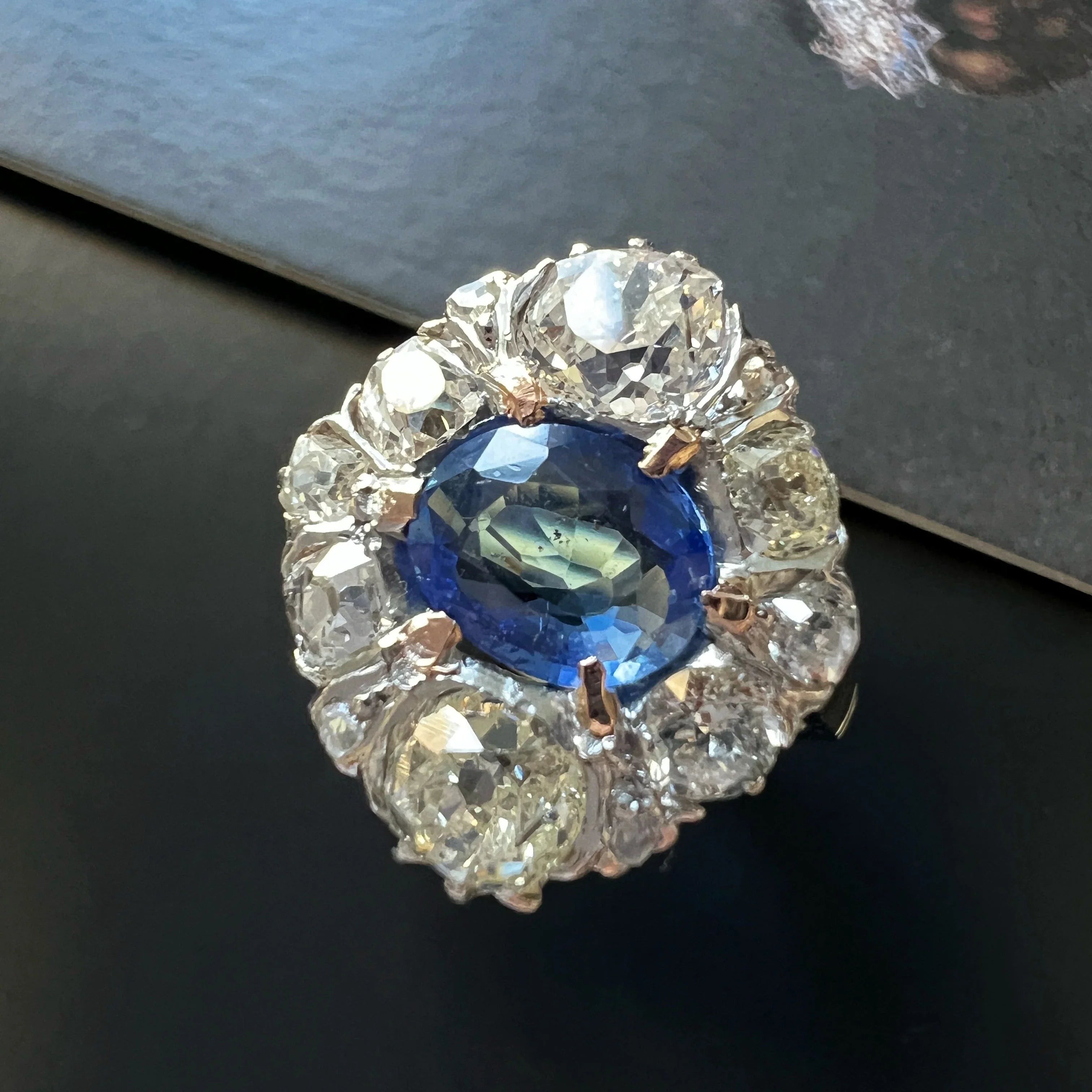 Antique LFG Certified Natural unheated Sapphire Diamond 18K White Gold Ring