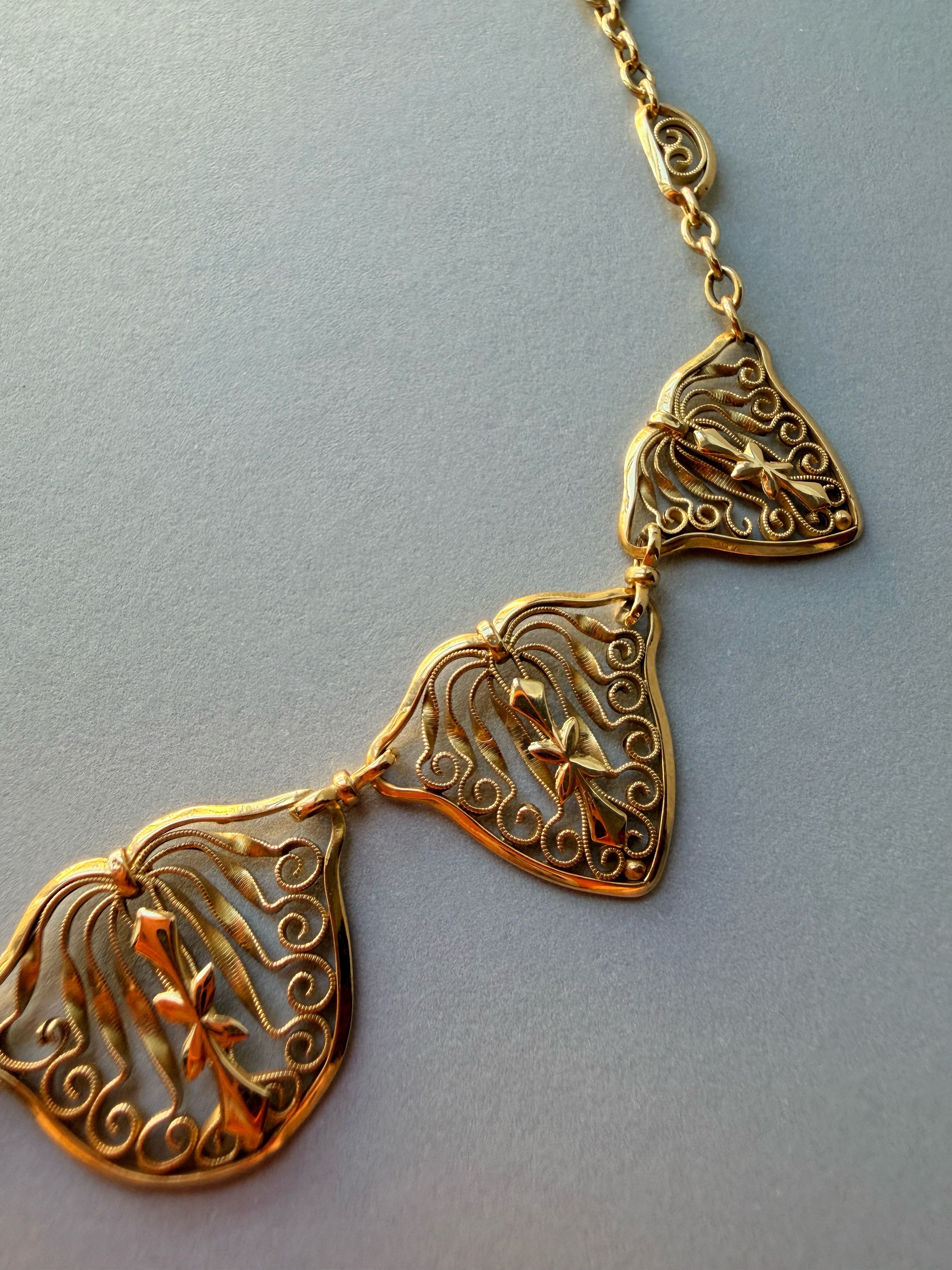 French Antique 18K Gold Draperie drop link Necklace