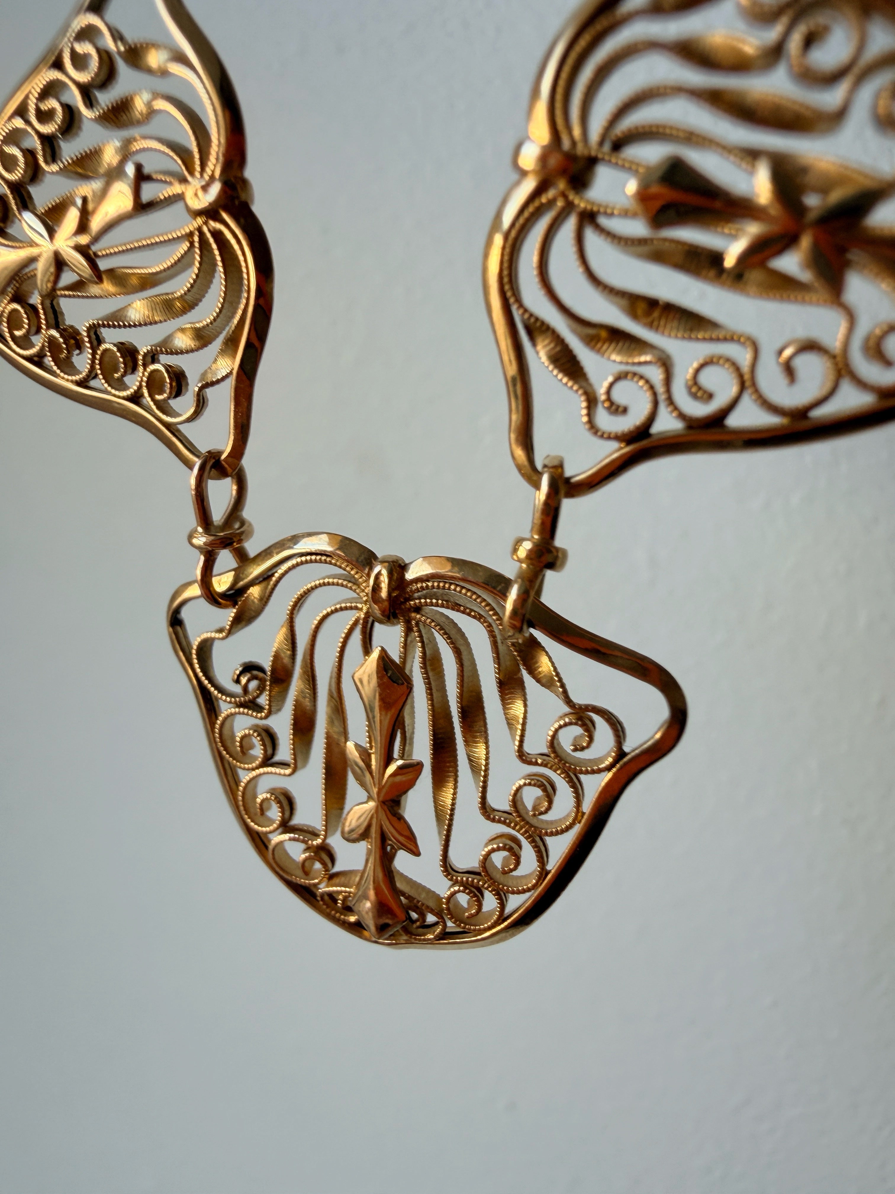 French Antique 18K Gold Draperie drop link Necklace