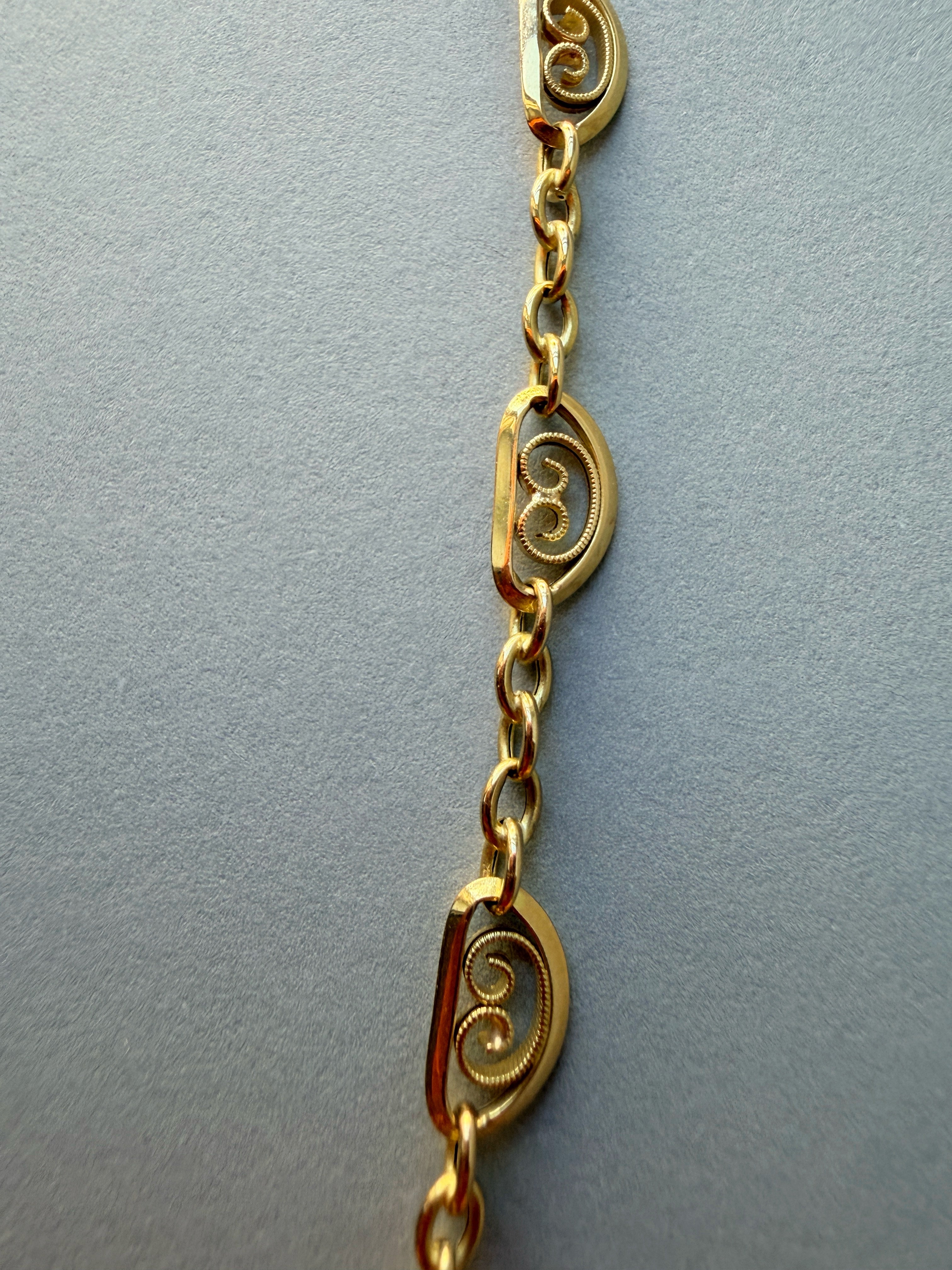 French Antique 18K Gold Draperie drop link Necklace