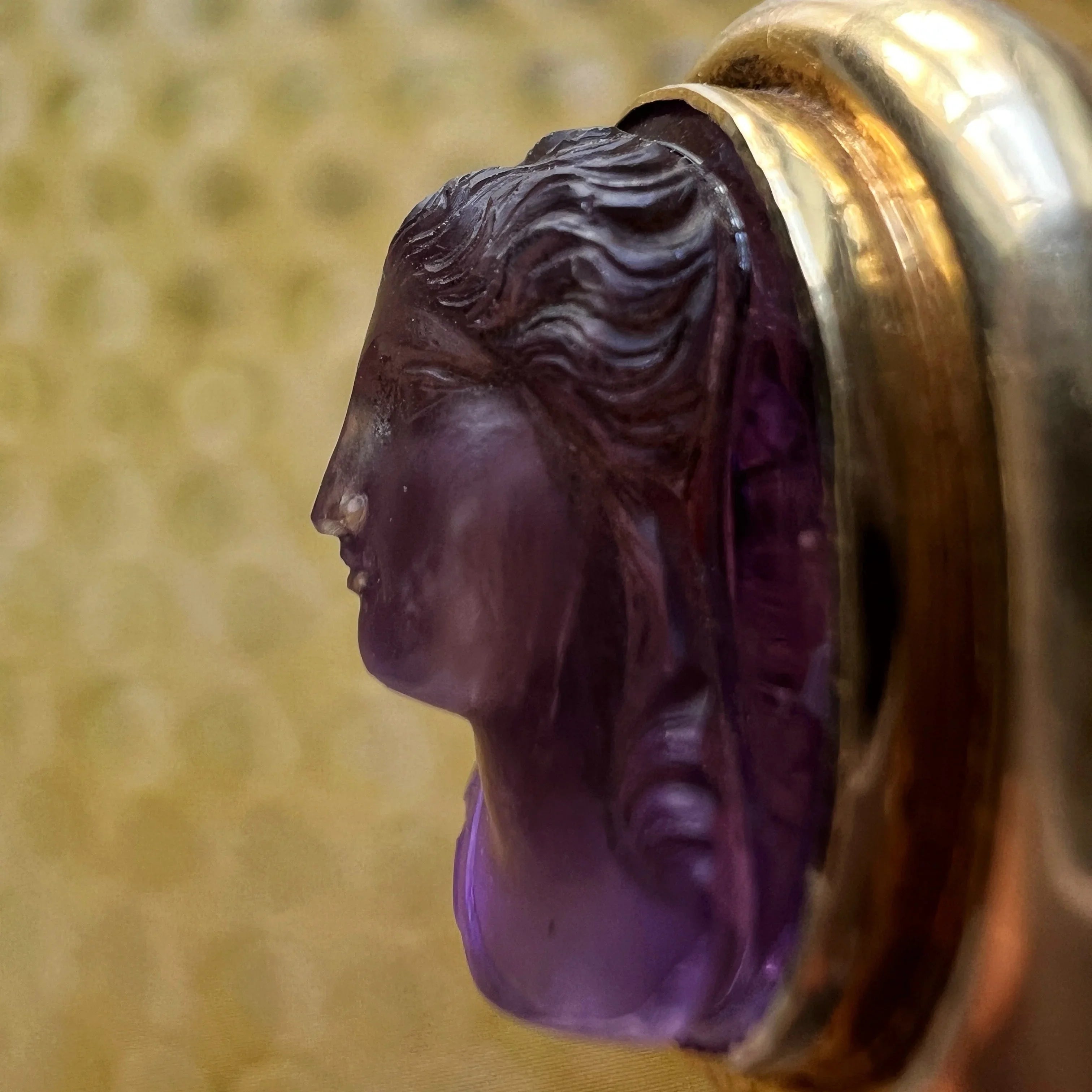 Rare Victorian era 18K gold Amethyst Cameo Brooch