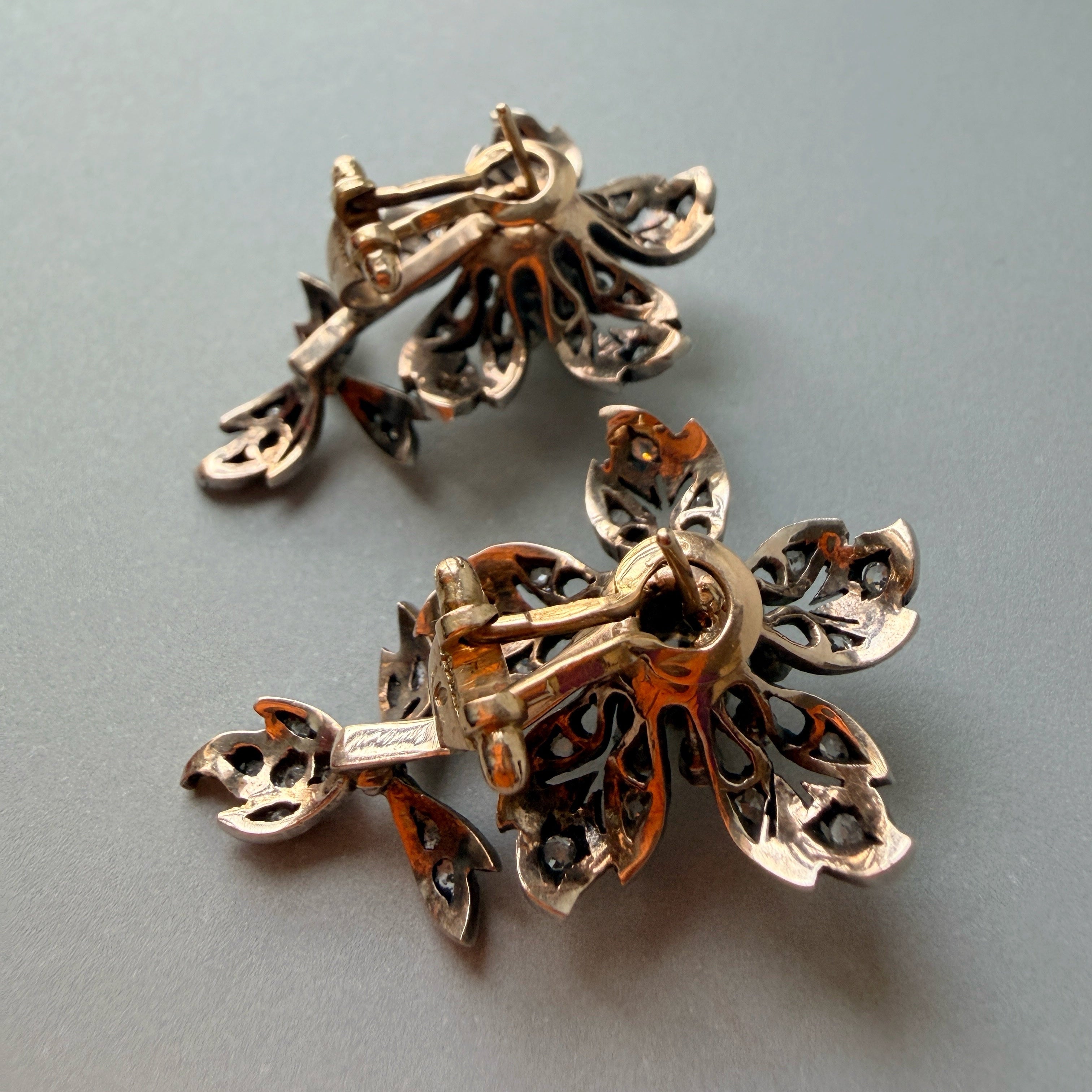 Victorian era 18K gold diamond Flower Earrings