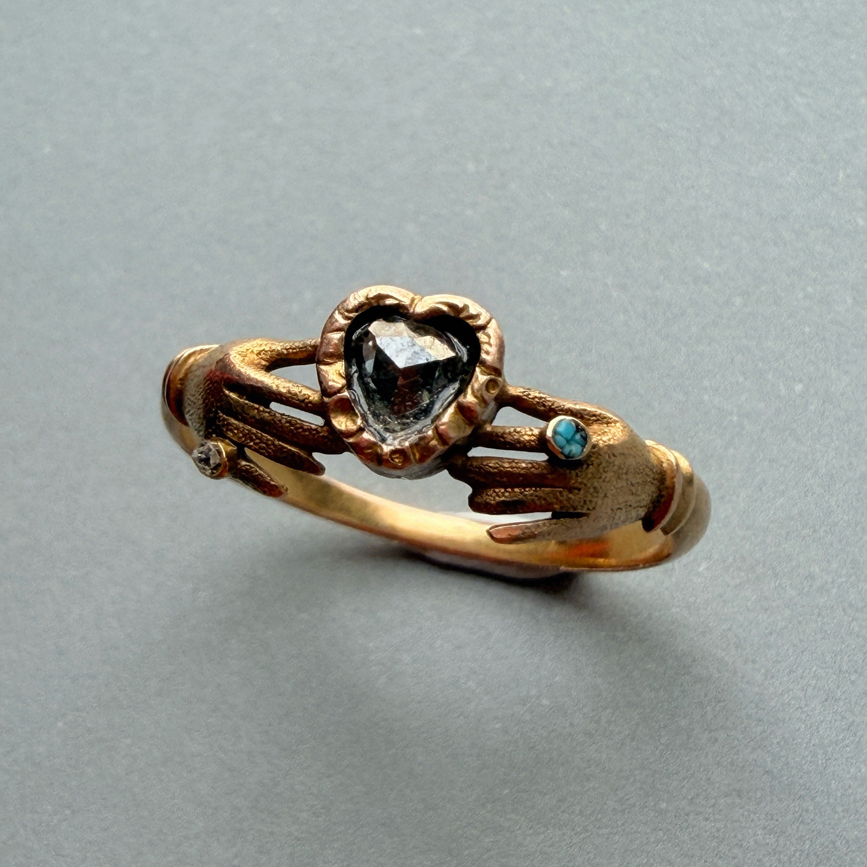 Rare Georgian 14k gold Hands of Loyalty Diamond Heart ring