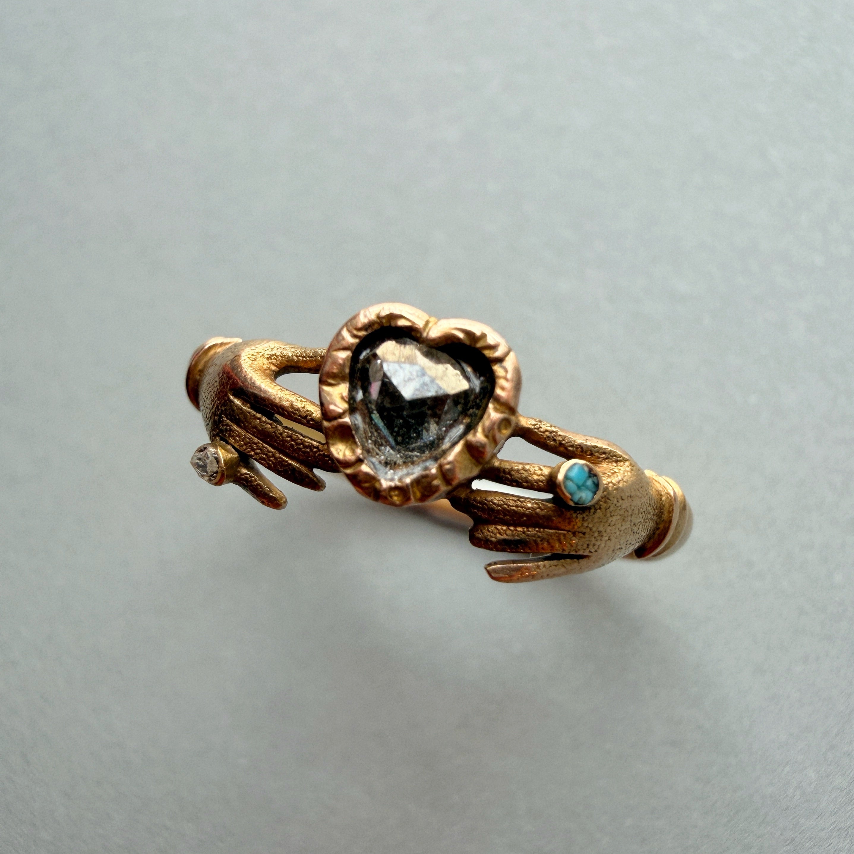 Rare Georgian 14k gold Hands of Loyalty Diamond Heart ring
