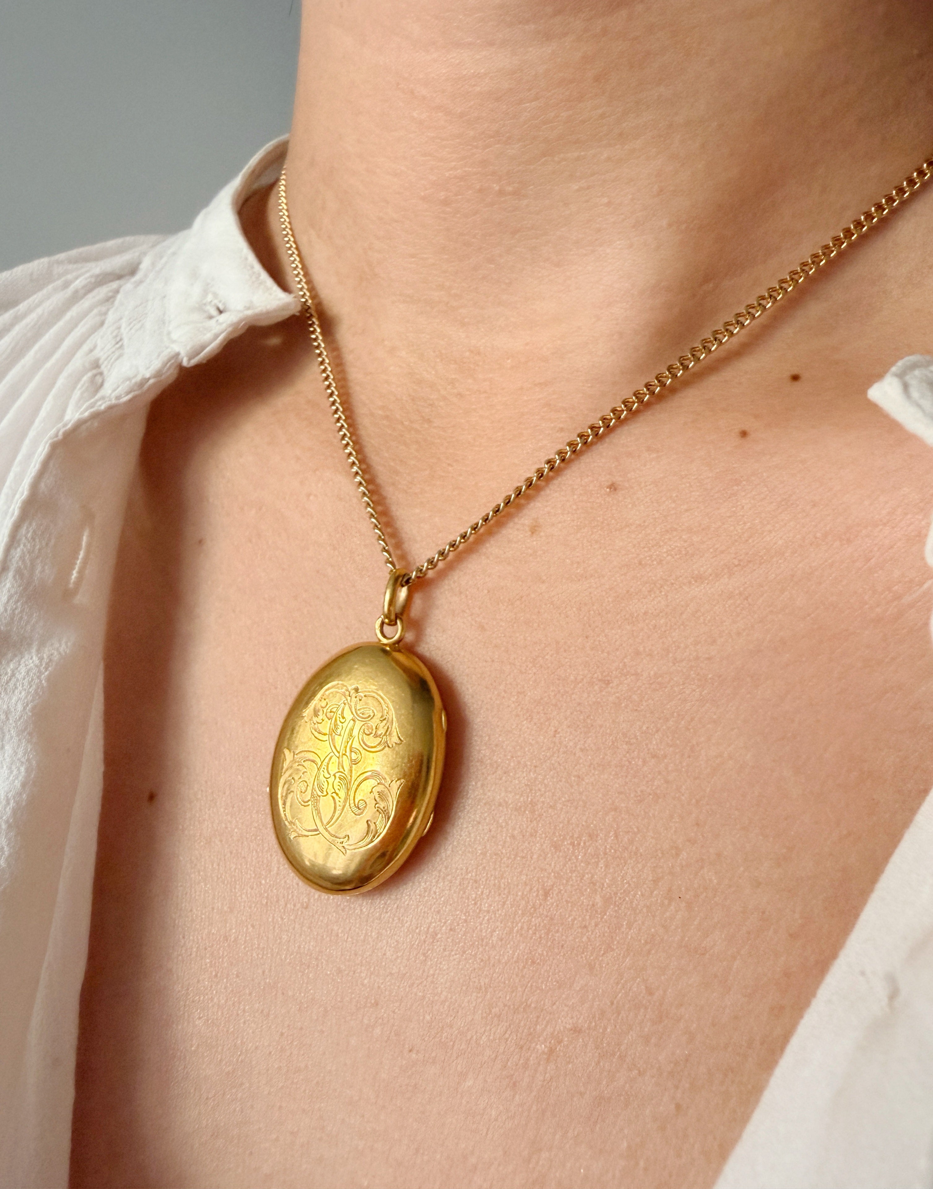 Art Nouveau era 18K Gold “E” and “J” Locket Pendant