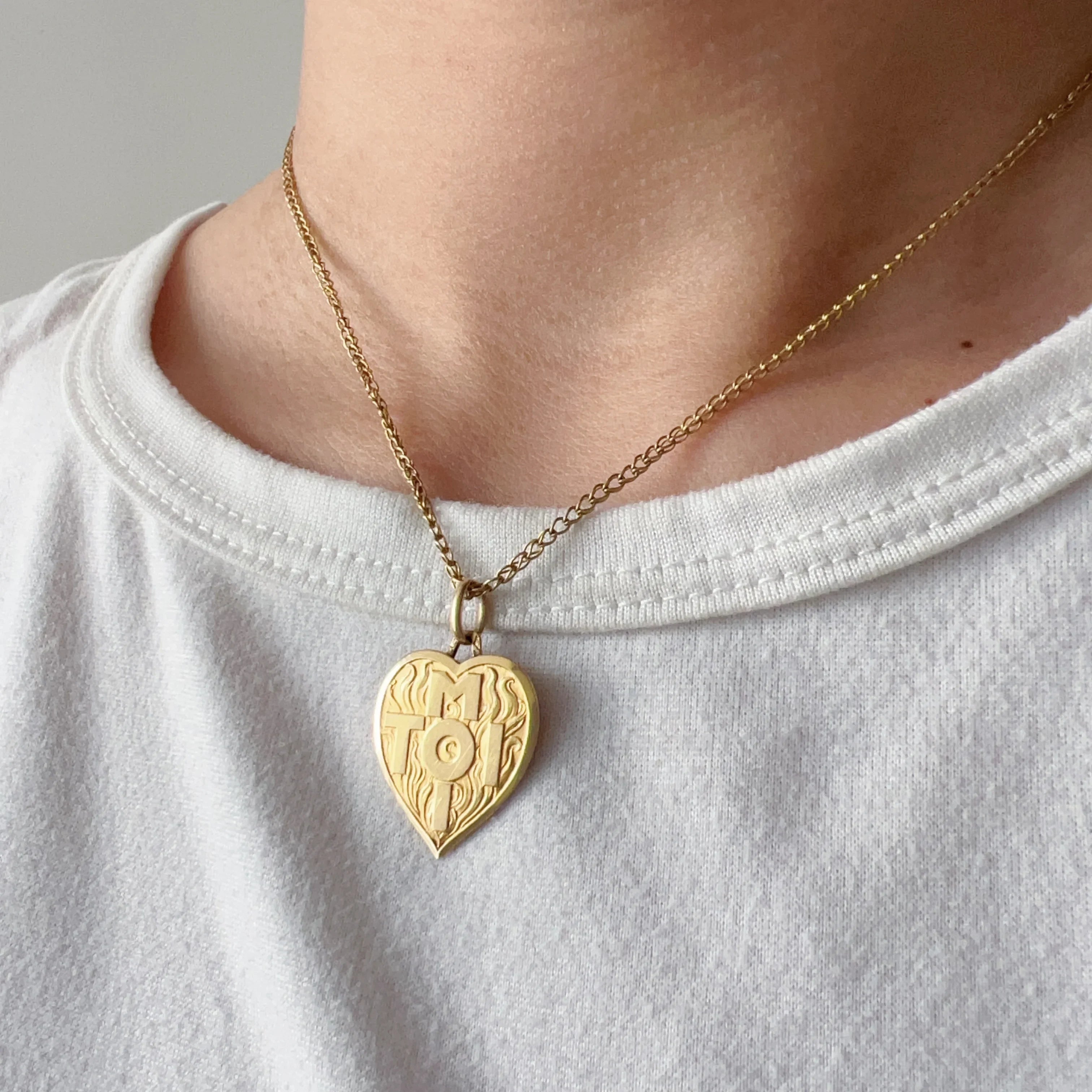 French Vintage 18K gold “Toi & Moi” (You and Me) medal pendant