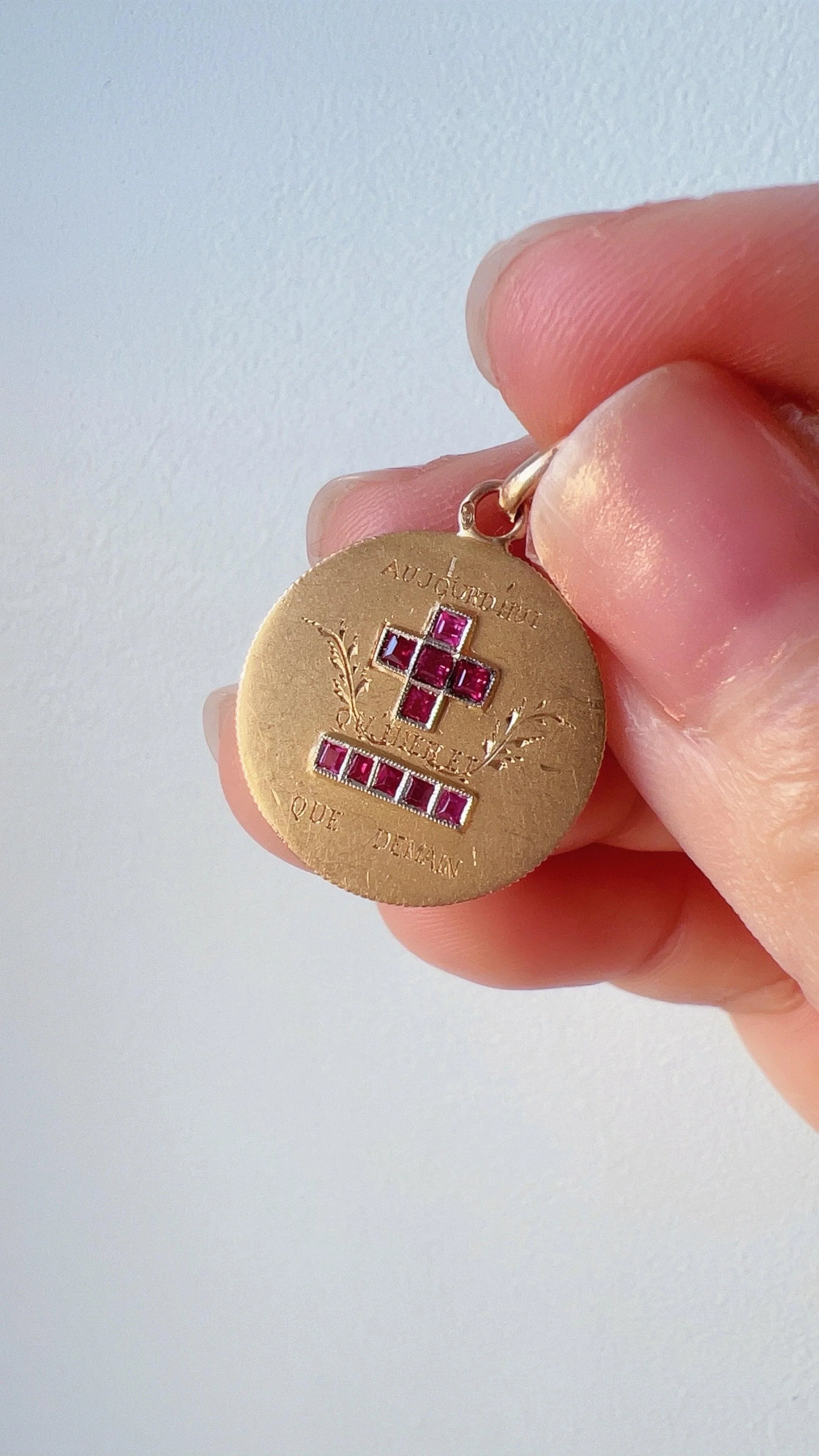 Rare Antique 18K Gold “Today More Than Yesterday, Less Than Tomorrow” Love Medal Pendant - Curiously timeless