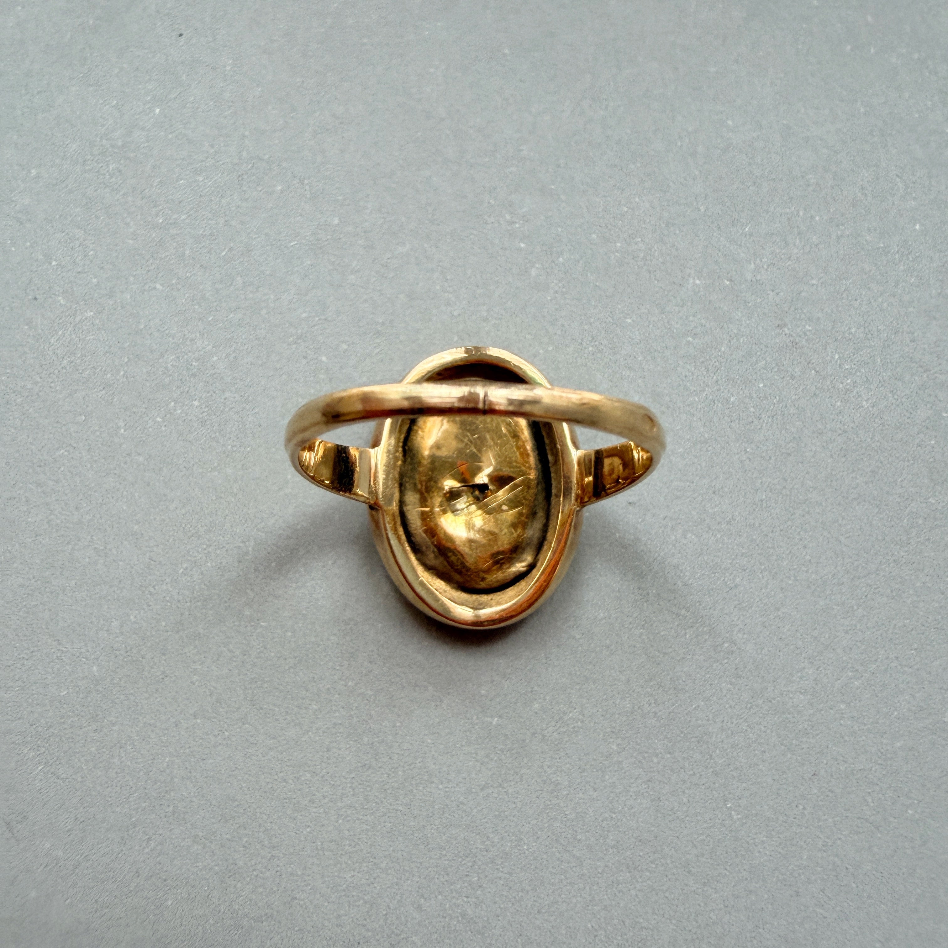 Victorian era 18K gold cherub riding a goat pearl ring