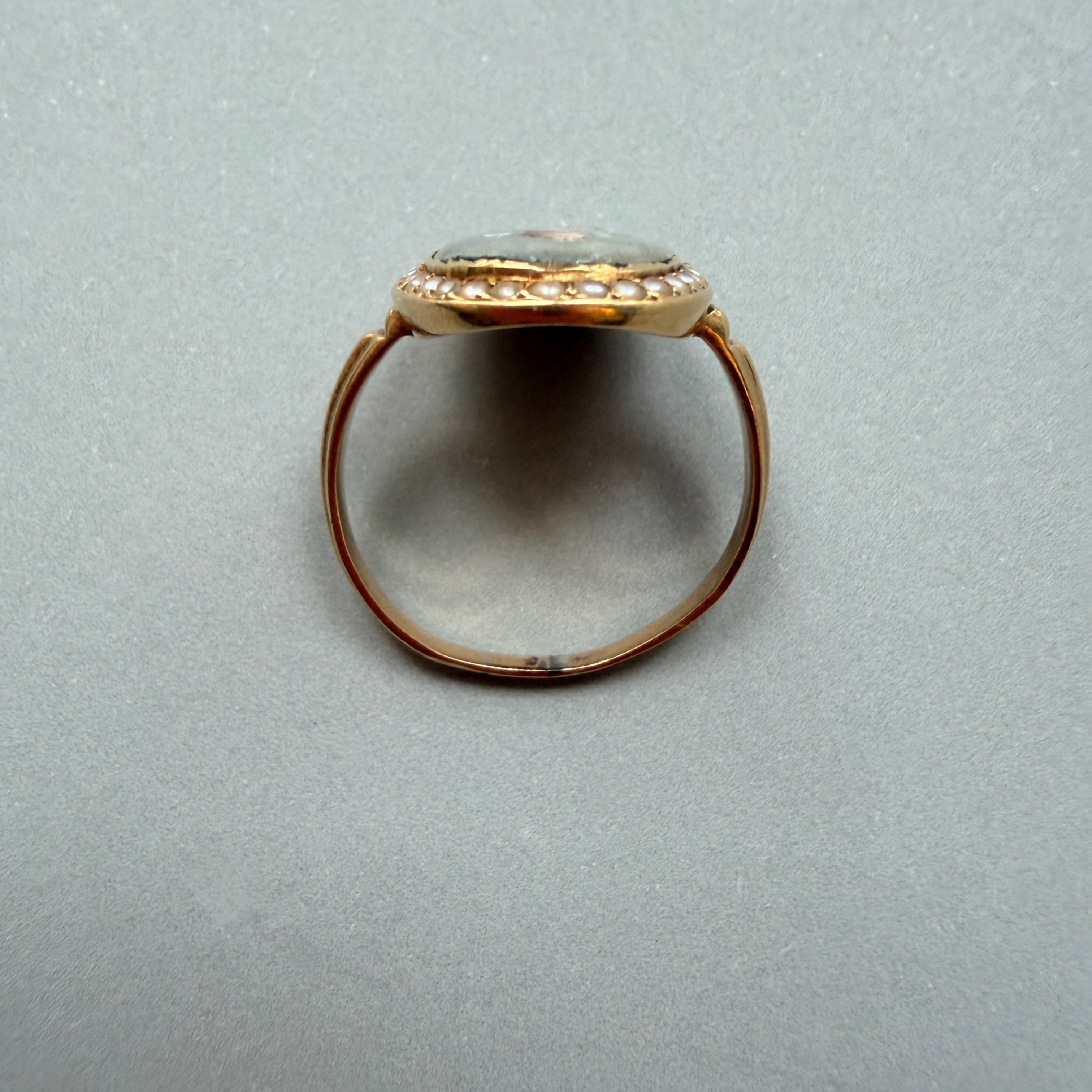 Victorian era 18K gold cherub riding a goat pearl ring