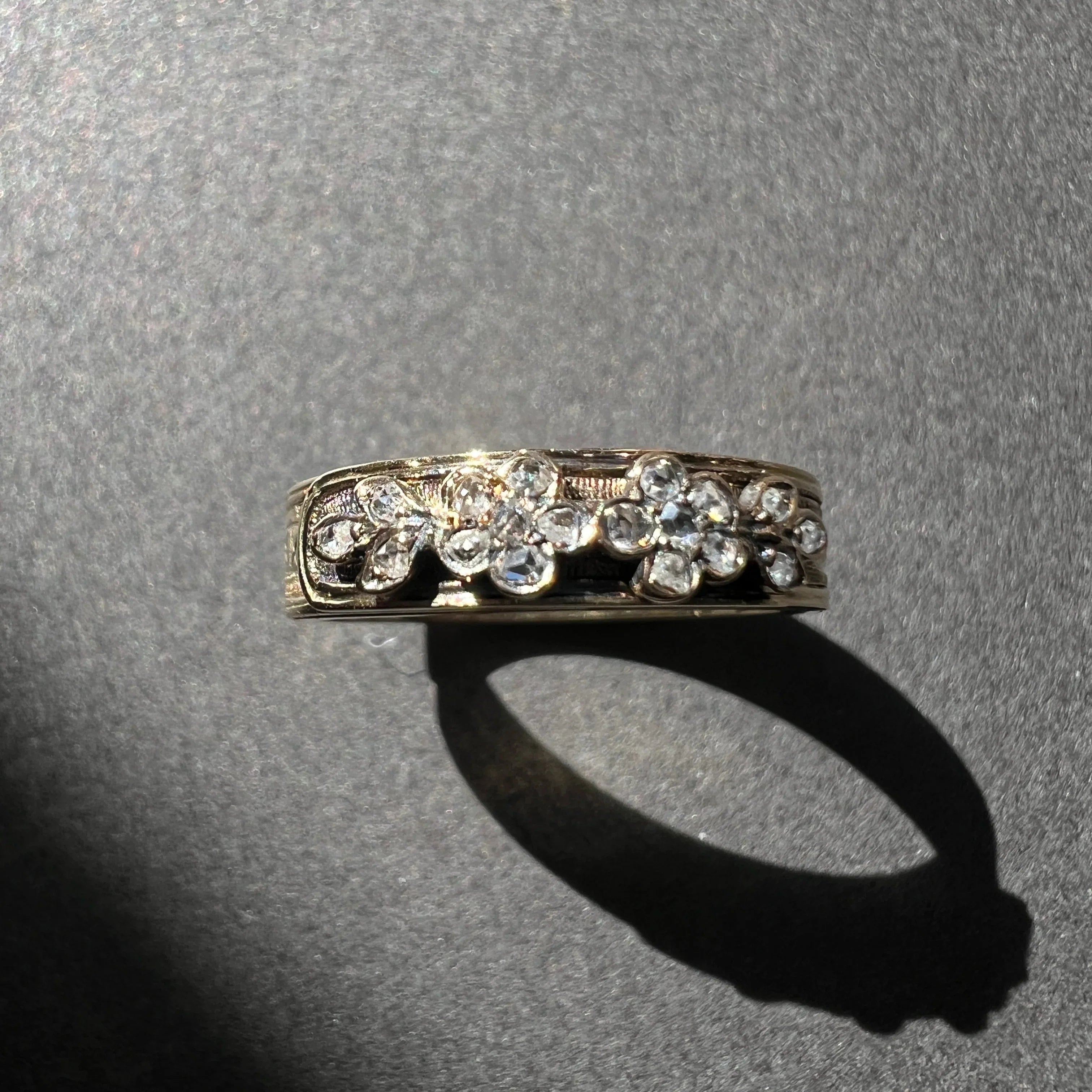 Antique French work 18K Gold Secret Compartment Diamond Forget-Me-Not Flower