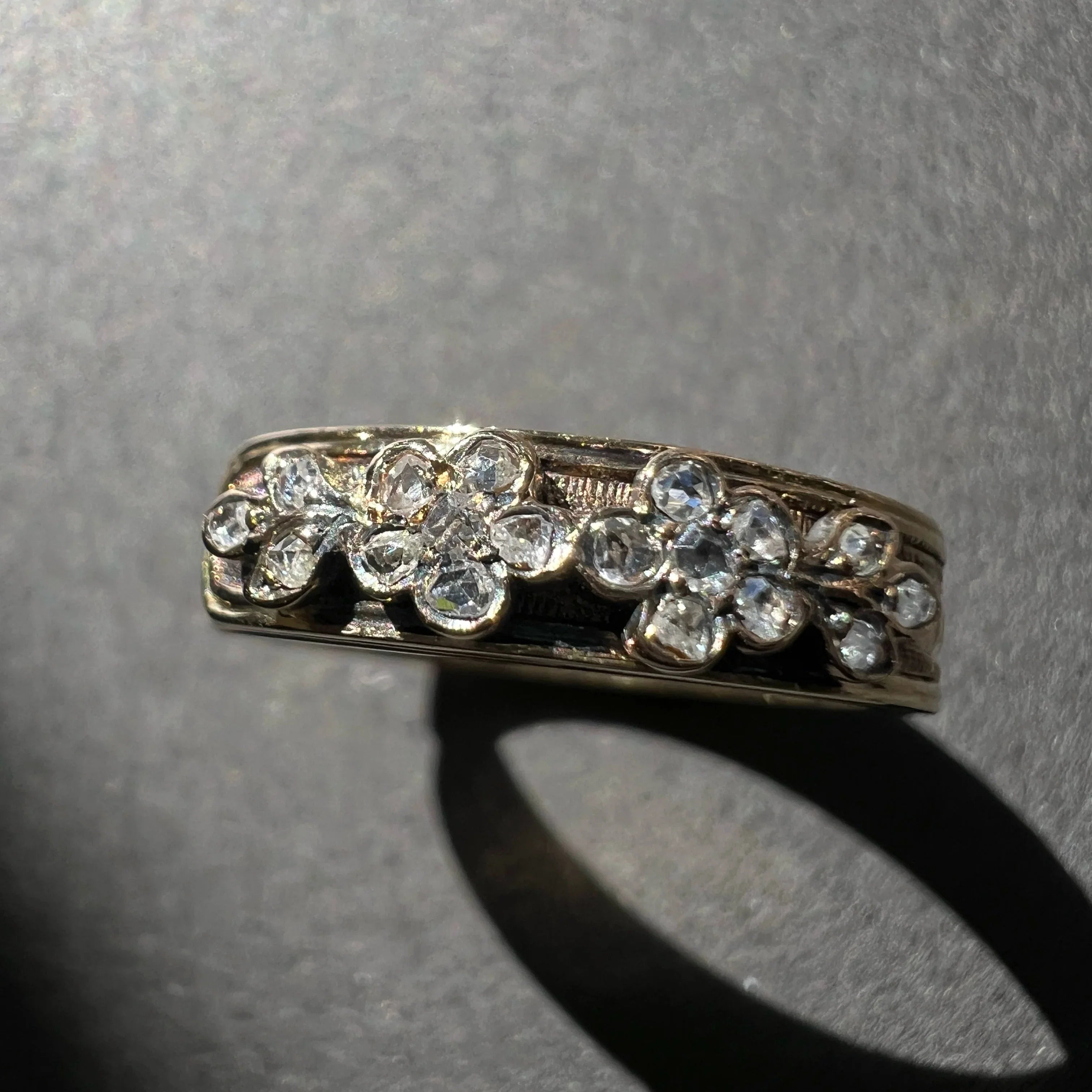 Antique French work 18K Gold Secret Compartment Diamond Forget-Me-Not Flower