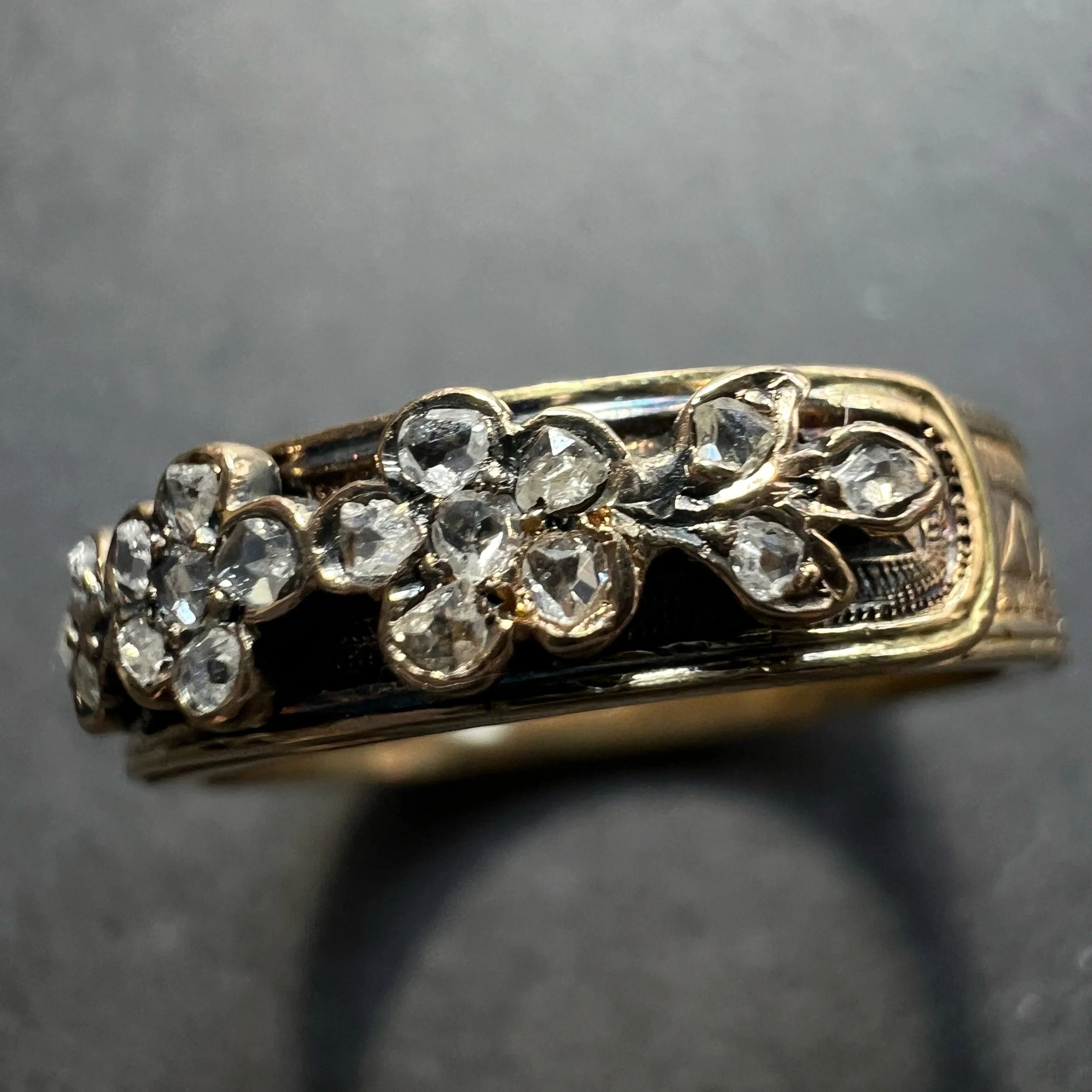 Antique French work 18K Gold Secret Compartment Diamond Forget-Me-Not Flower