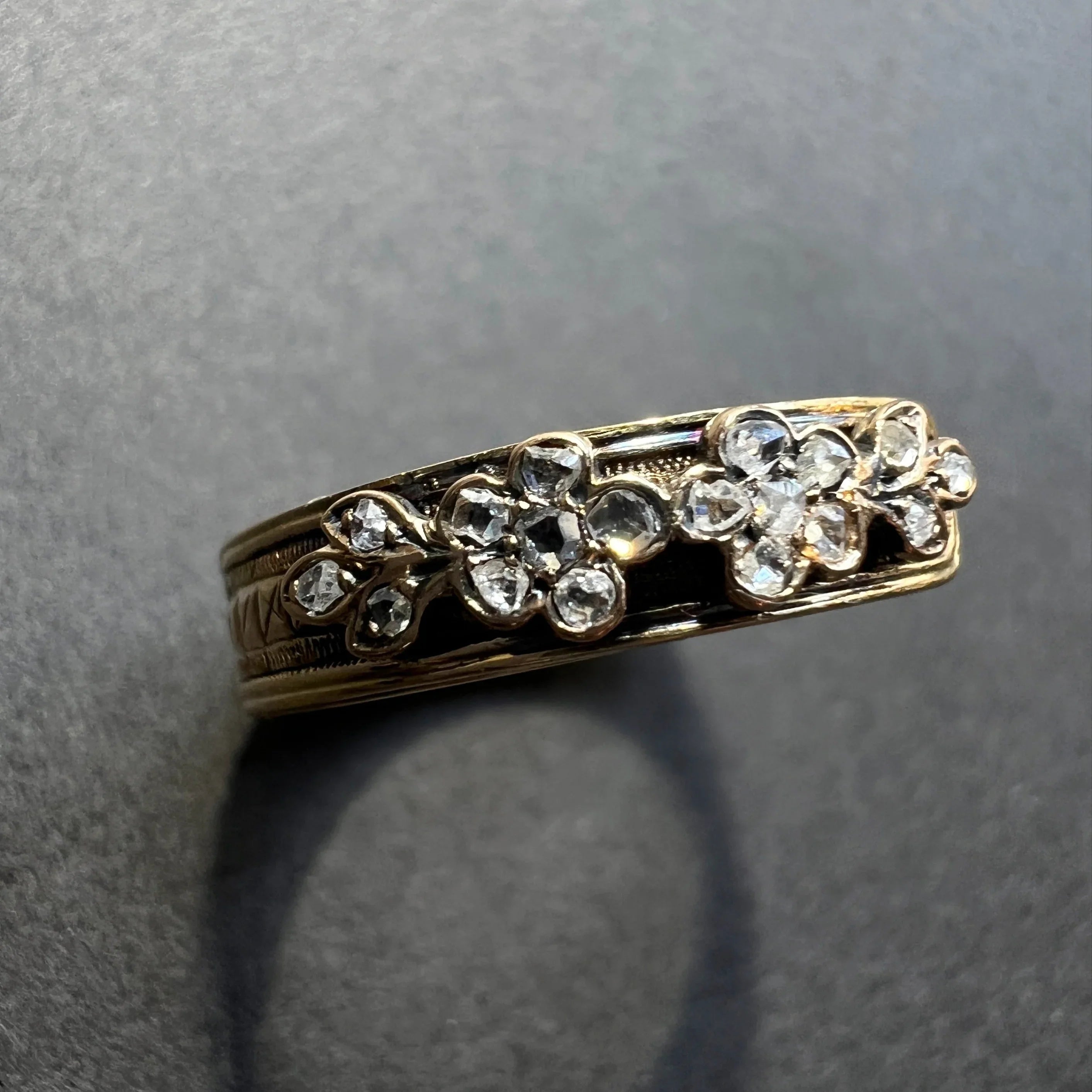 Antique French work 18K Gold Secret Compartment Diamond Forget-Me-Not Flower