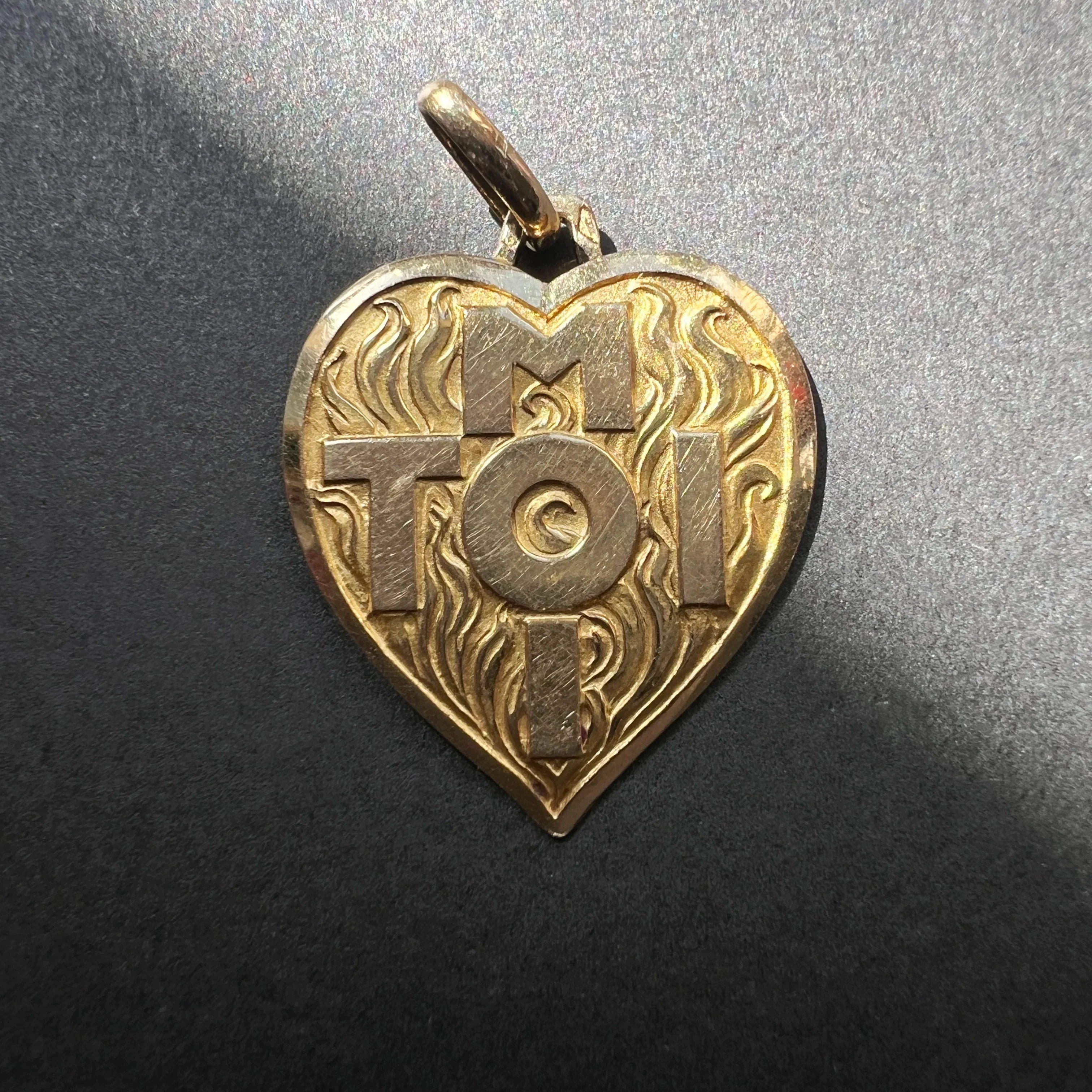French Vintage 18K gold “Toi & Moi” (You and Me) heart shaped medal