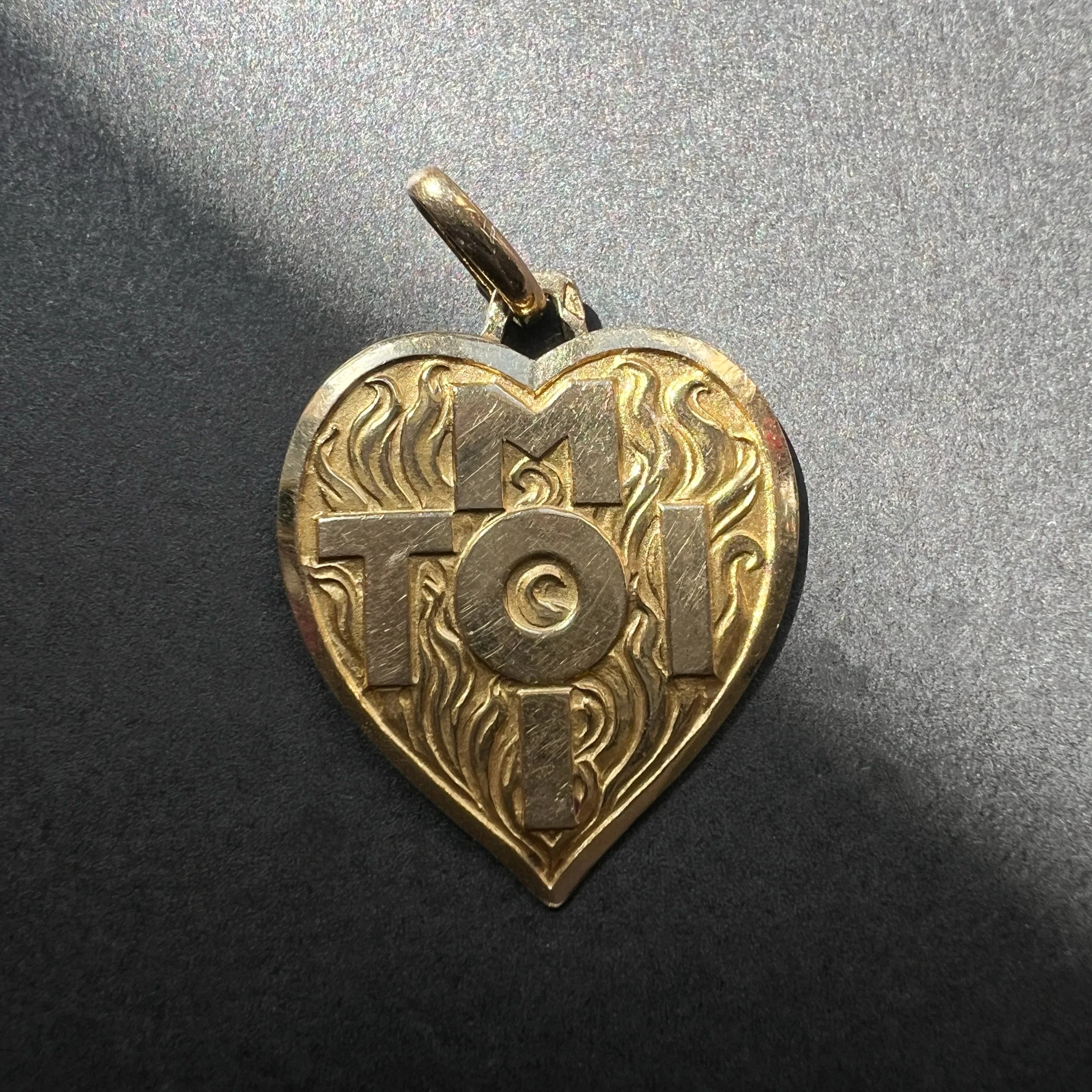 French Vintage 18K gold “Toi & Moi” (You and Me) heart shaped medal