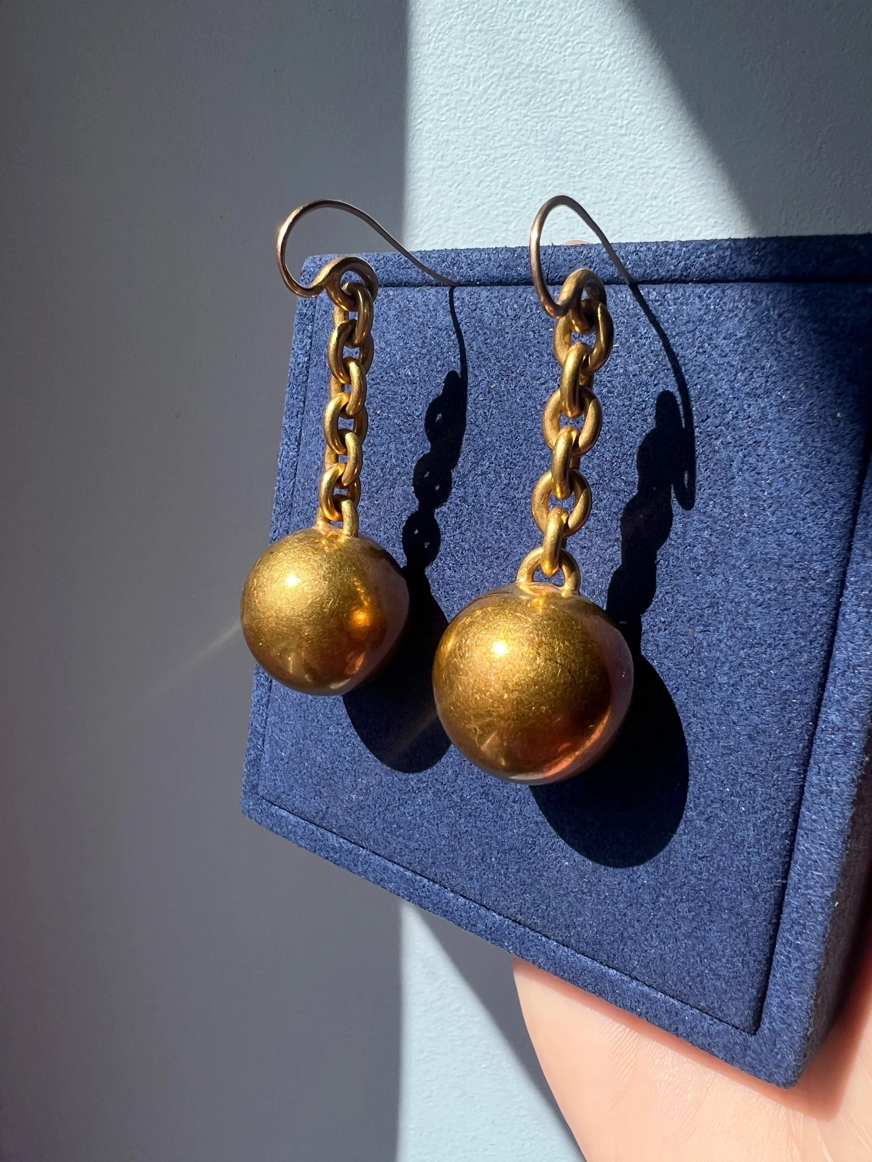 French antique Victorian era 18K Gold Orb Earrings