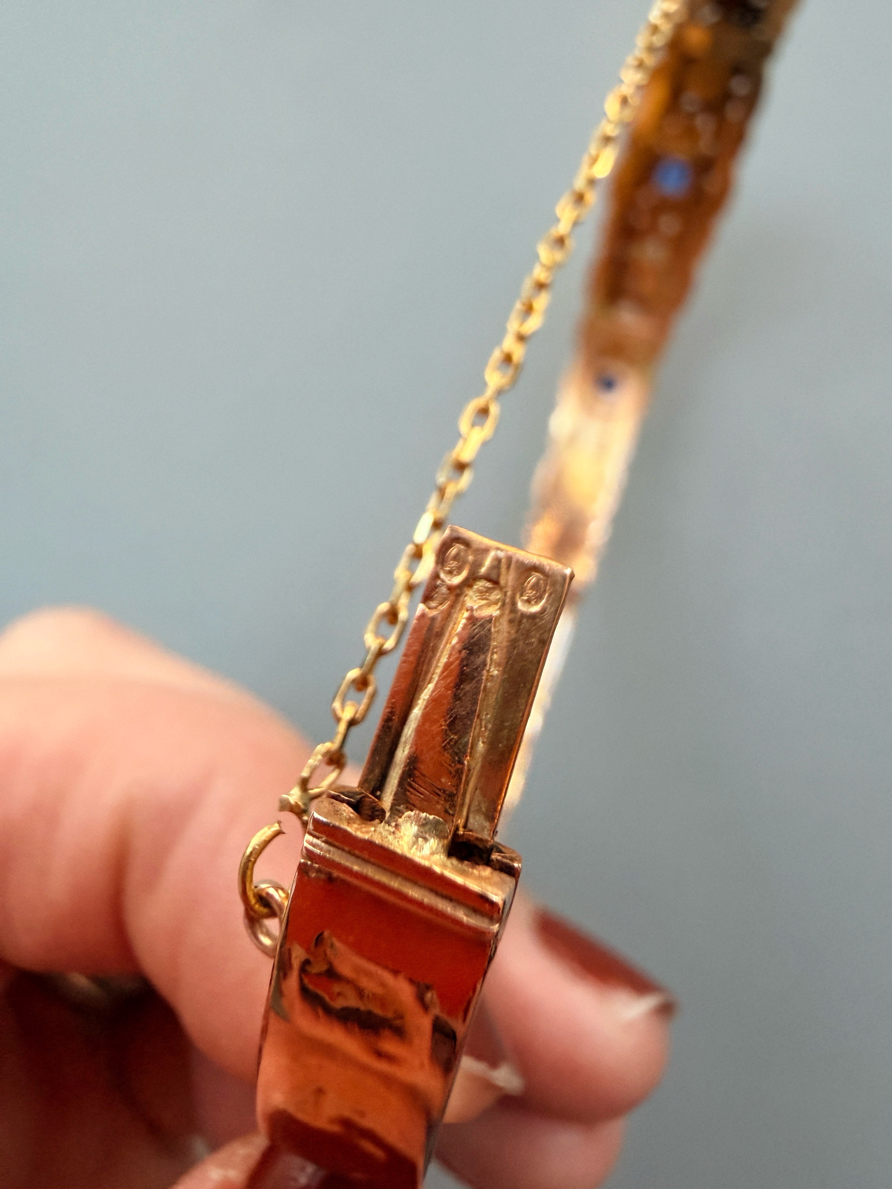 Art Nouveau era 18K gold sapphire pearl bracelet