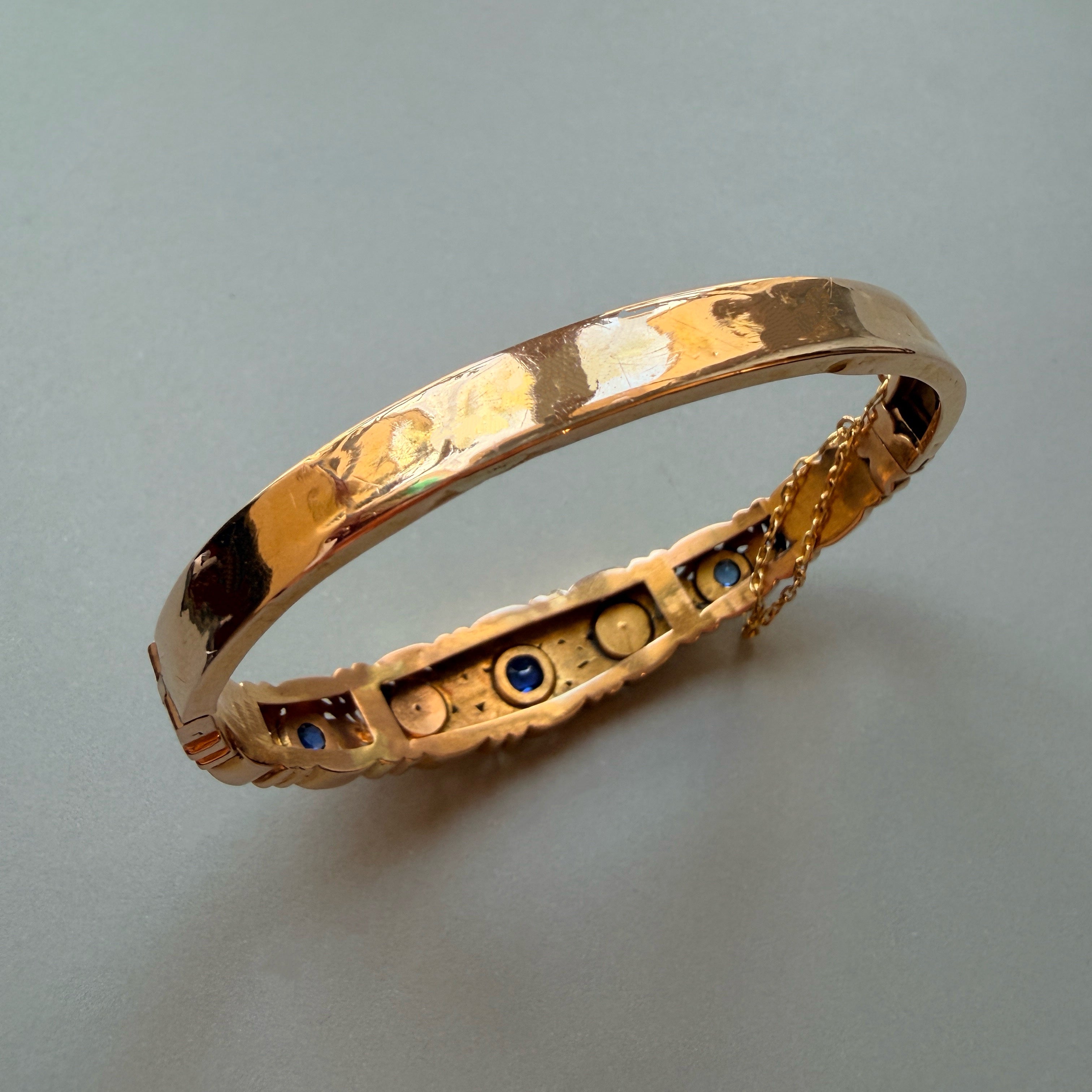 Art Nouveau era 18K gold sapphire pearl bracelet